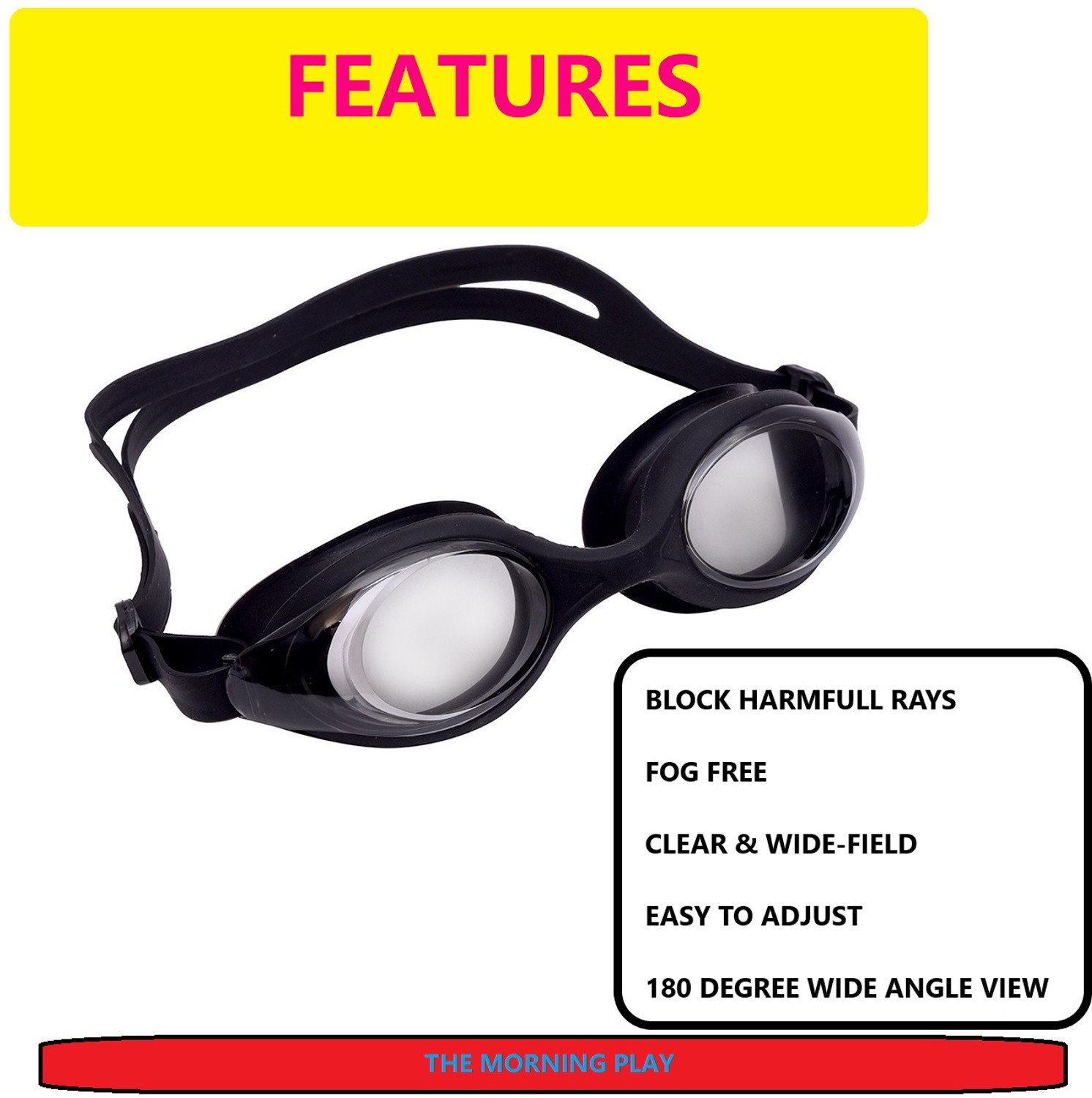 Image of THE MORNING PLAY BLACK SWIMMING KIT WITH CAP GOGGLE NOSE PLUG EAR PLUG Swimming Kit