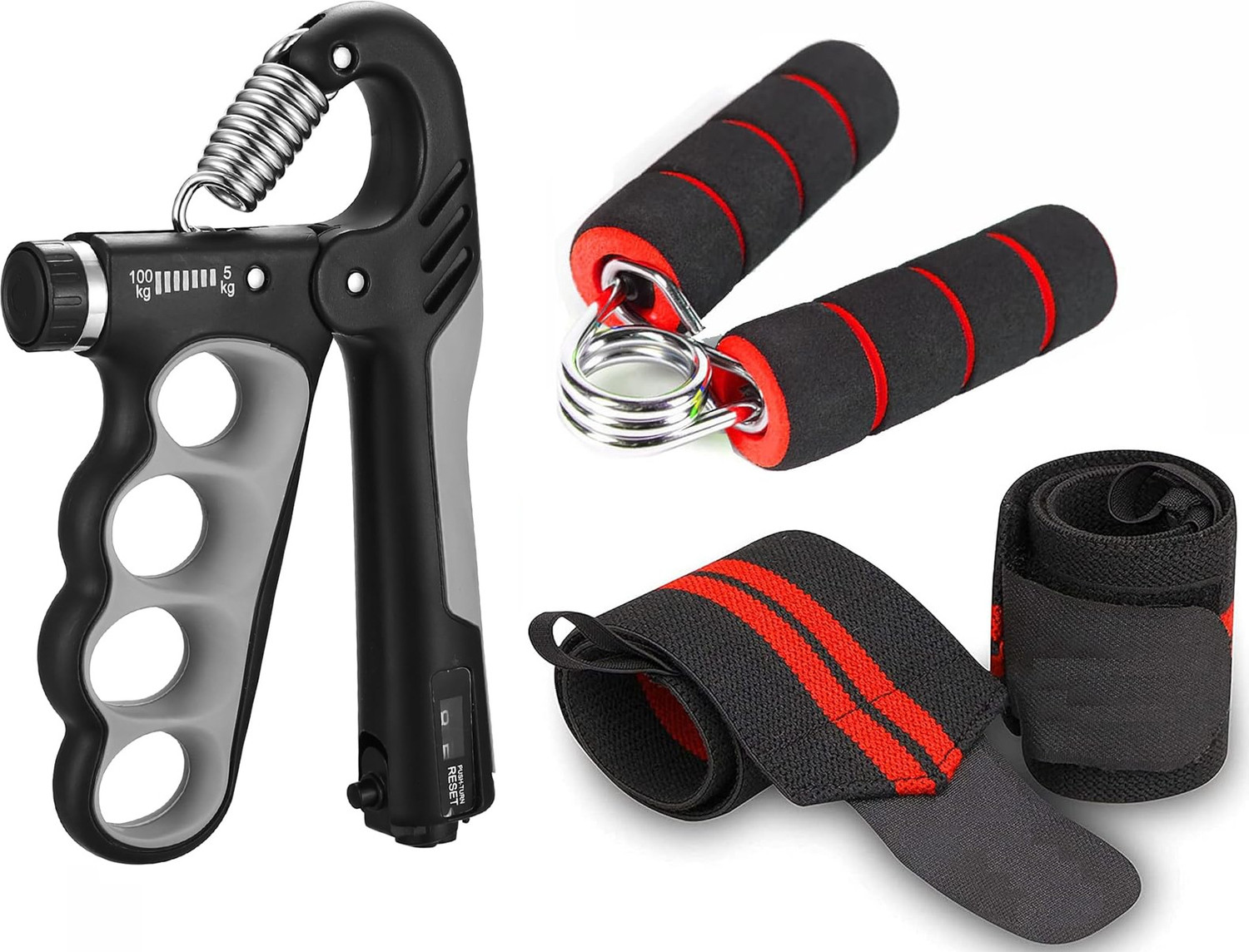 Image of Pheonix Fitness Combo of 5-100Kg Adjustable Hand Grip with Wrist Band & Foam Hand Grip Fitness Accessory Kit Kit