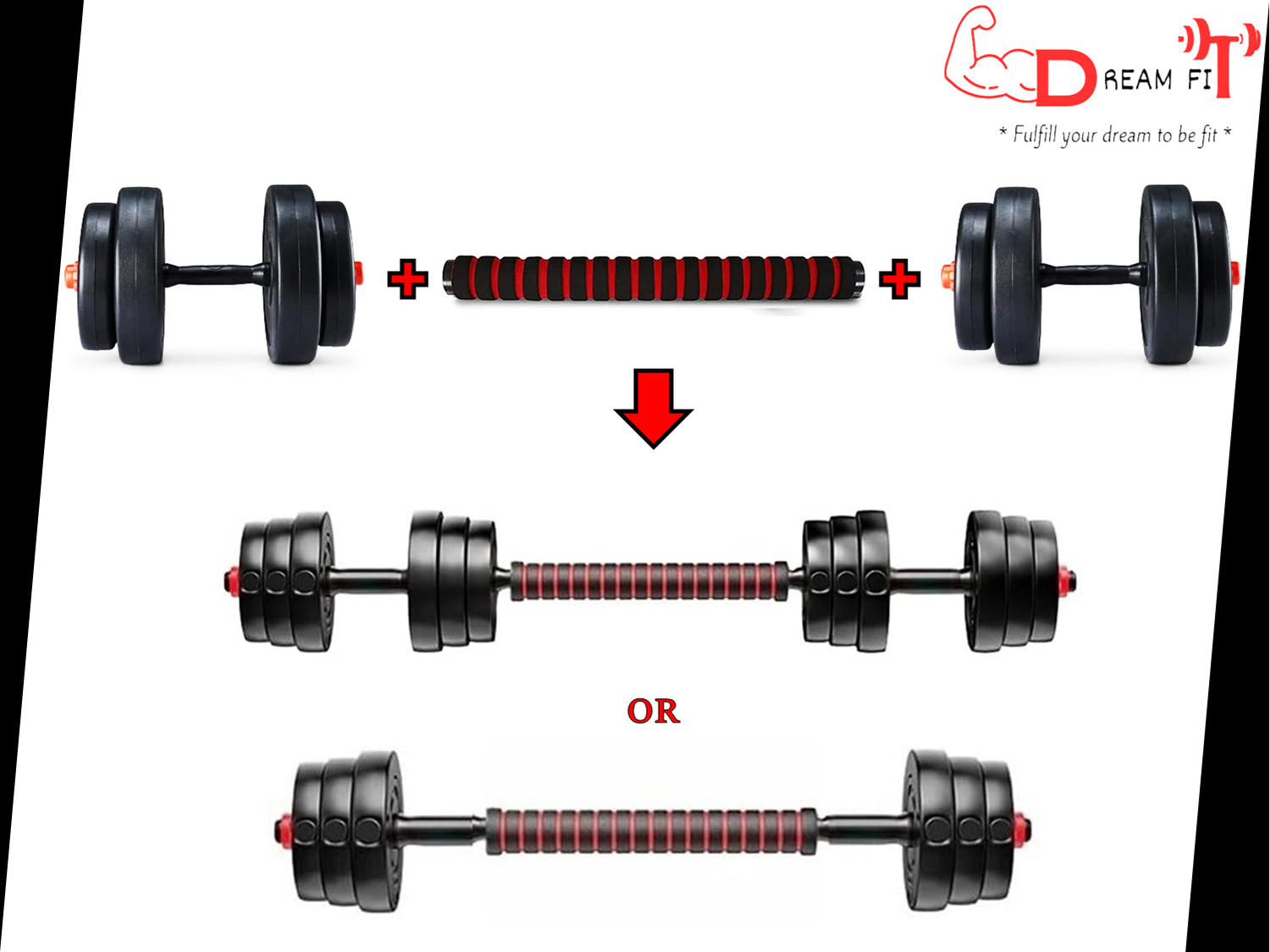 Image of DreamFit 3in1 convertible 8 kg (2kgx4) set , barbell connector Adjustable Dumbbell