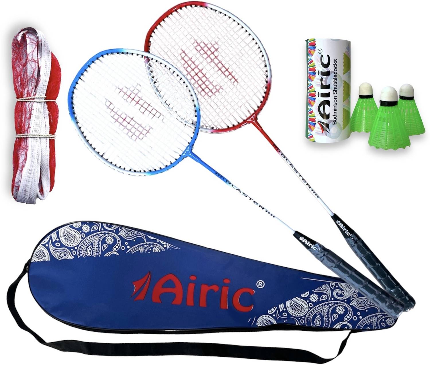 Airic Isometric Blaster Staunch with 3 Plastic Shuttles, Net and Cover Badminton Kit