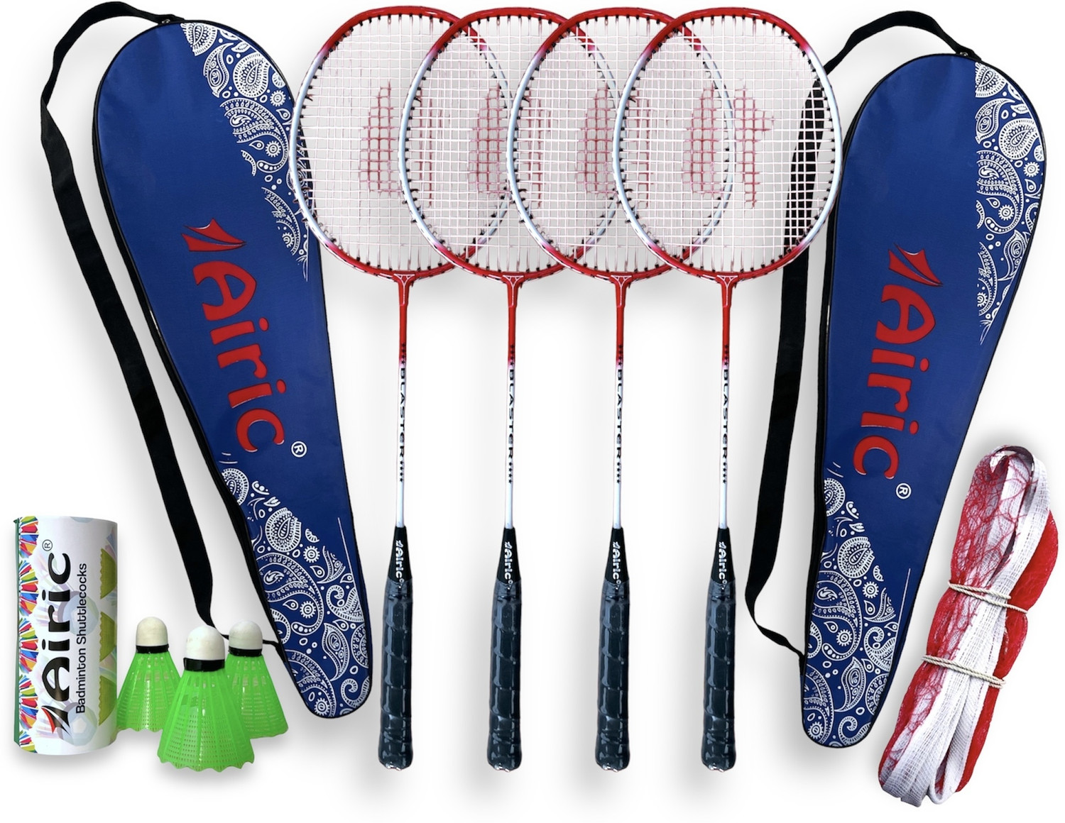 Image of Airic Isometric Blaster Staunch with 3 Plastic Shuttles, Net and Cover Badminton Kit
