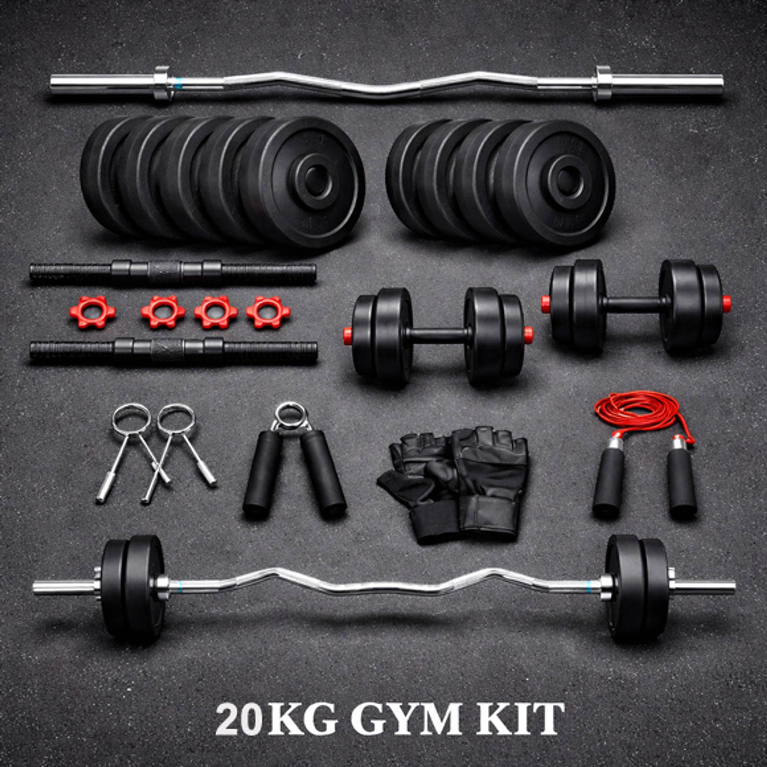 Image of DCS Pro 23 kg SPORTS & FITNESS Home Dumbbell Kit + 3ft Curl Barbell + Gym Accessories Home Gym Combo