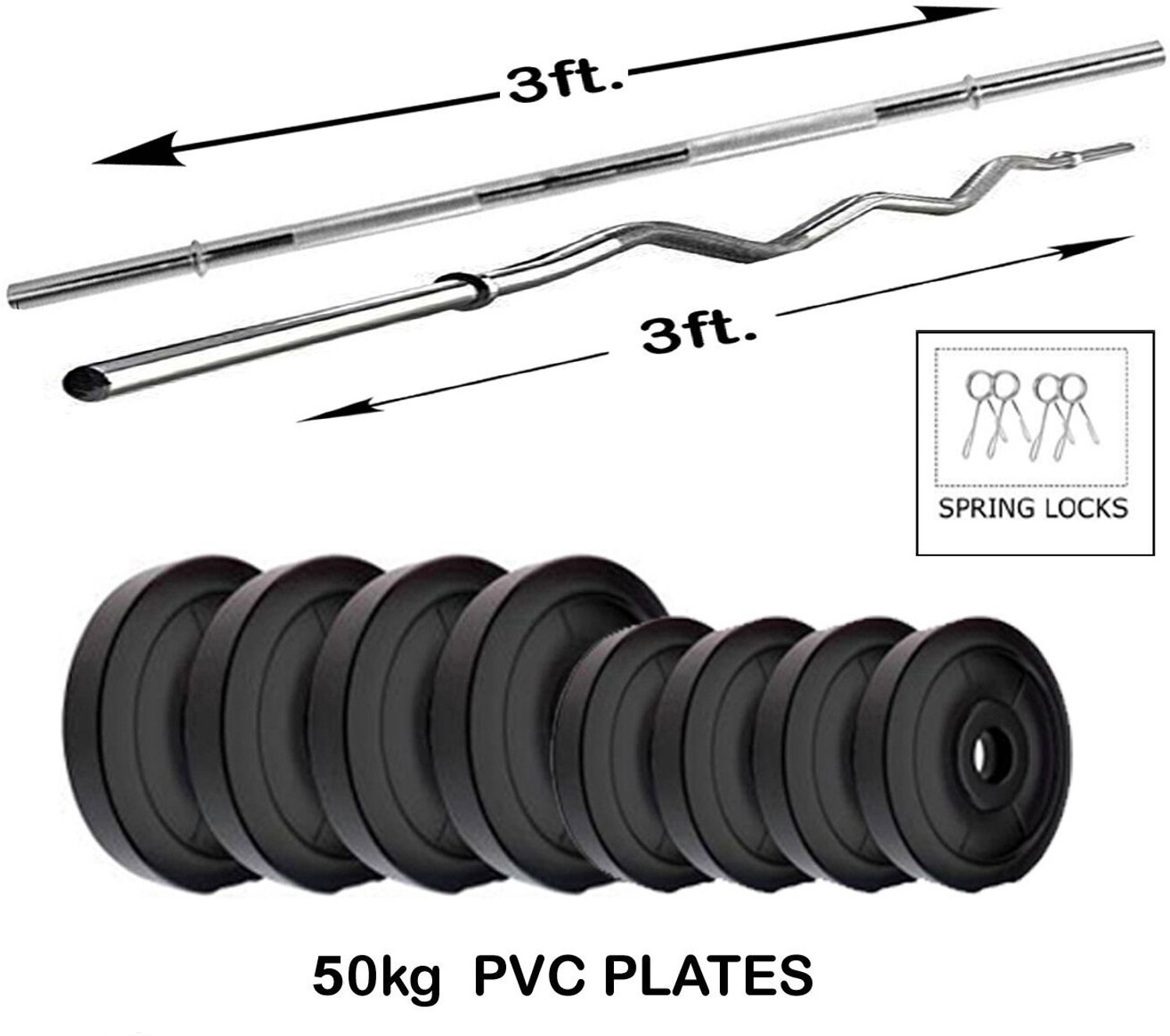 Image of COGNANT 50 kg FITNESS KIT+ 3Ft.(Straight + Curl) BARBELL & FITNESS ACCESSORIES- BEST EXERCISE Home Gym Combo
