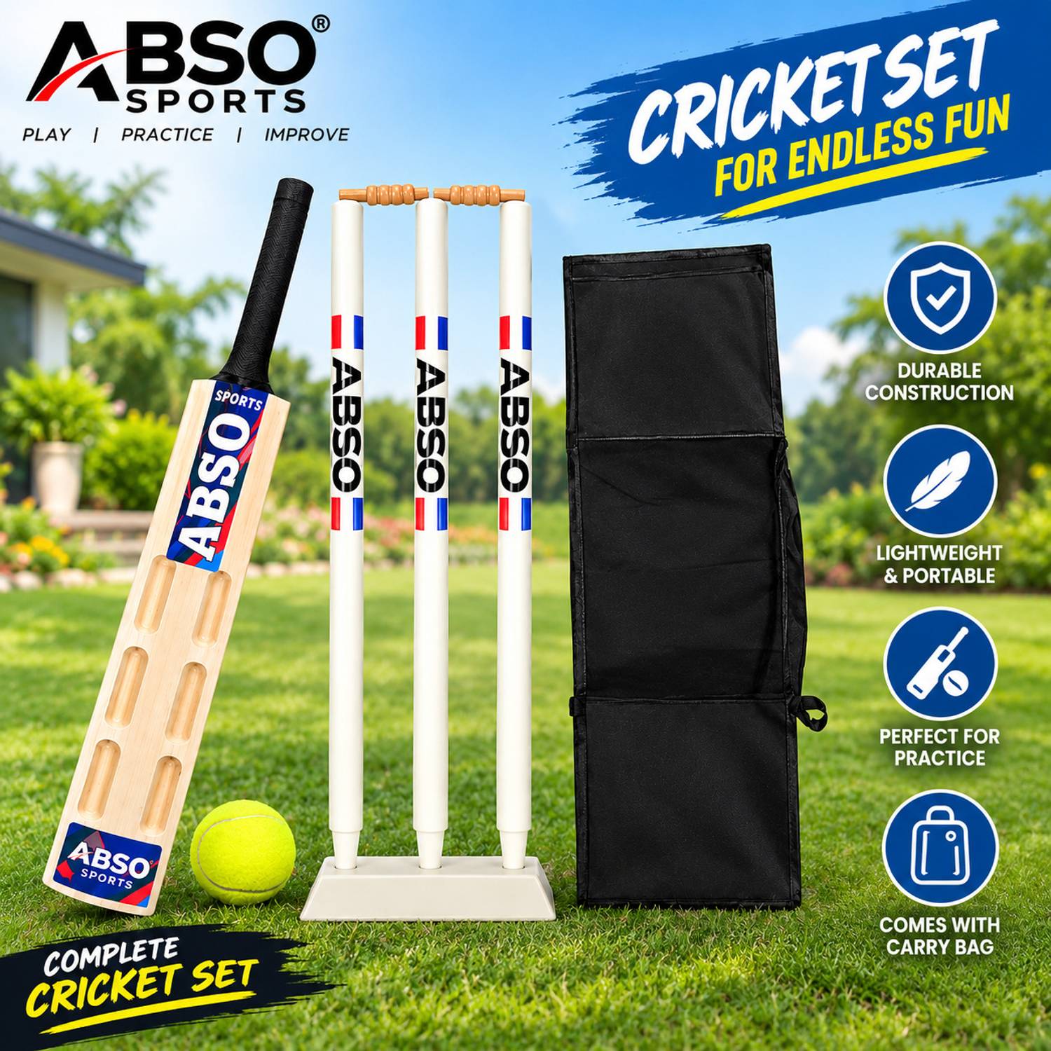 abso Stylish TENNIS CRICKET Kit with Wicket Base 6 SCOOP Bat - Size 2 (Ages 5-7) Cricket Kit