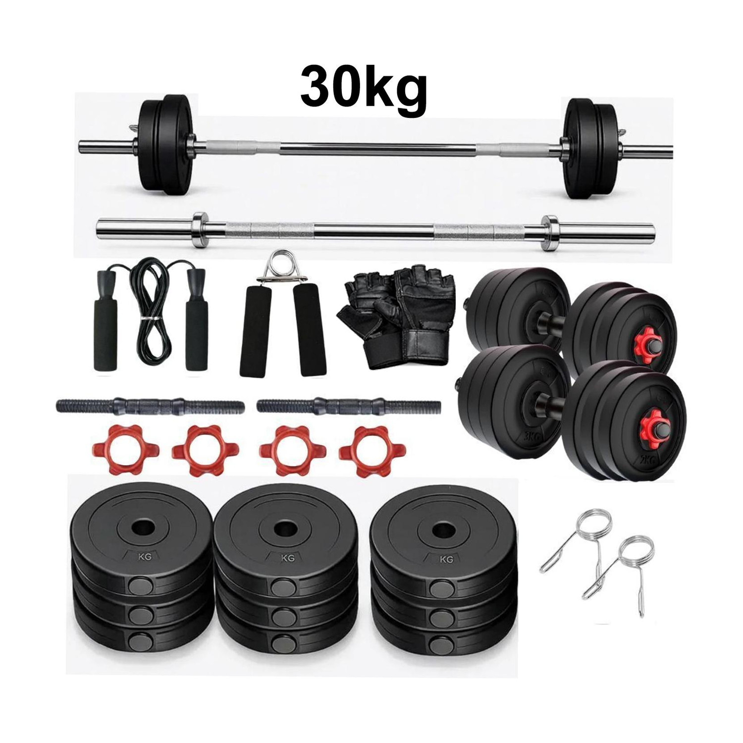 Image of DCS Pro 30 kg FITNESS KIT + 3ft Straight ROD & FITNESS ACCESSORIES- BEST EXERCISE SET Home Gym Combo
