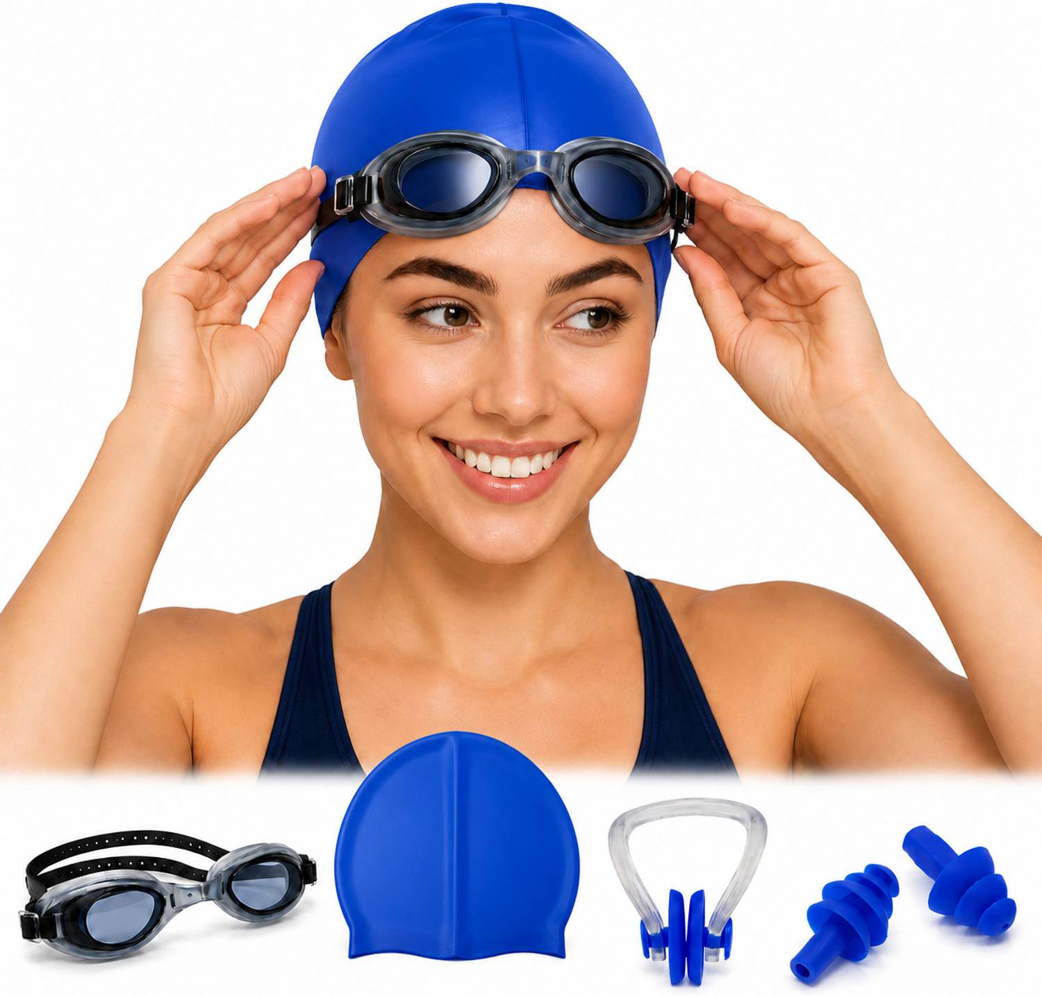 ambarkriti Swimming Kit Combo Set of 4 ( Goggles, Swim Cap, Ear Plugs, Nose Clip) Swimming Kit