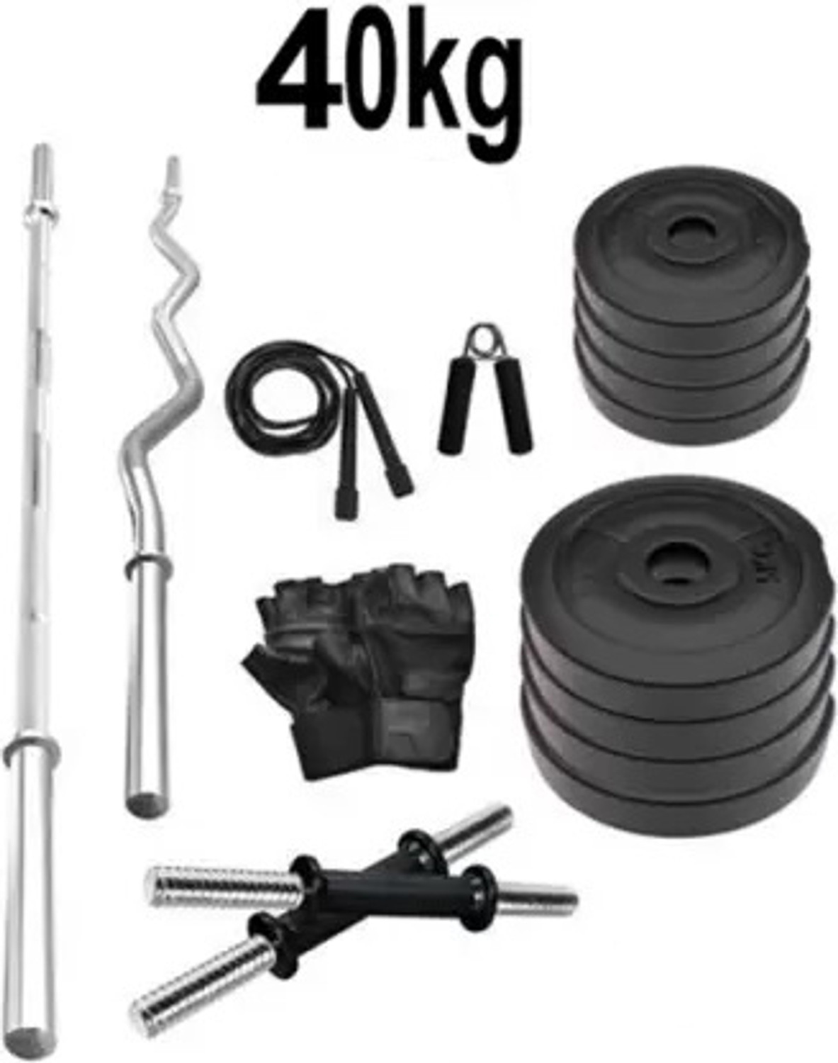 Image of L'AVENIR 40 kg FITNESS GYM KIT + 3Ft. (Straight + Bend) RODS & FITNESS ACCESSORIES Home Gym Combo