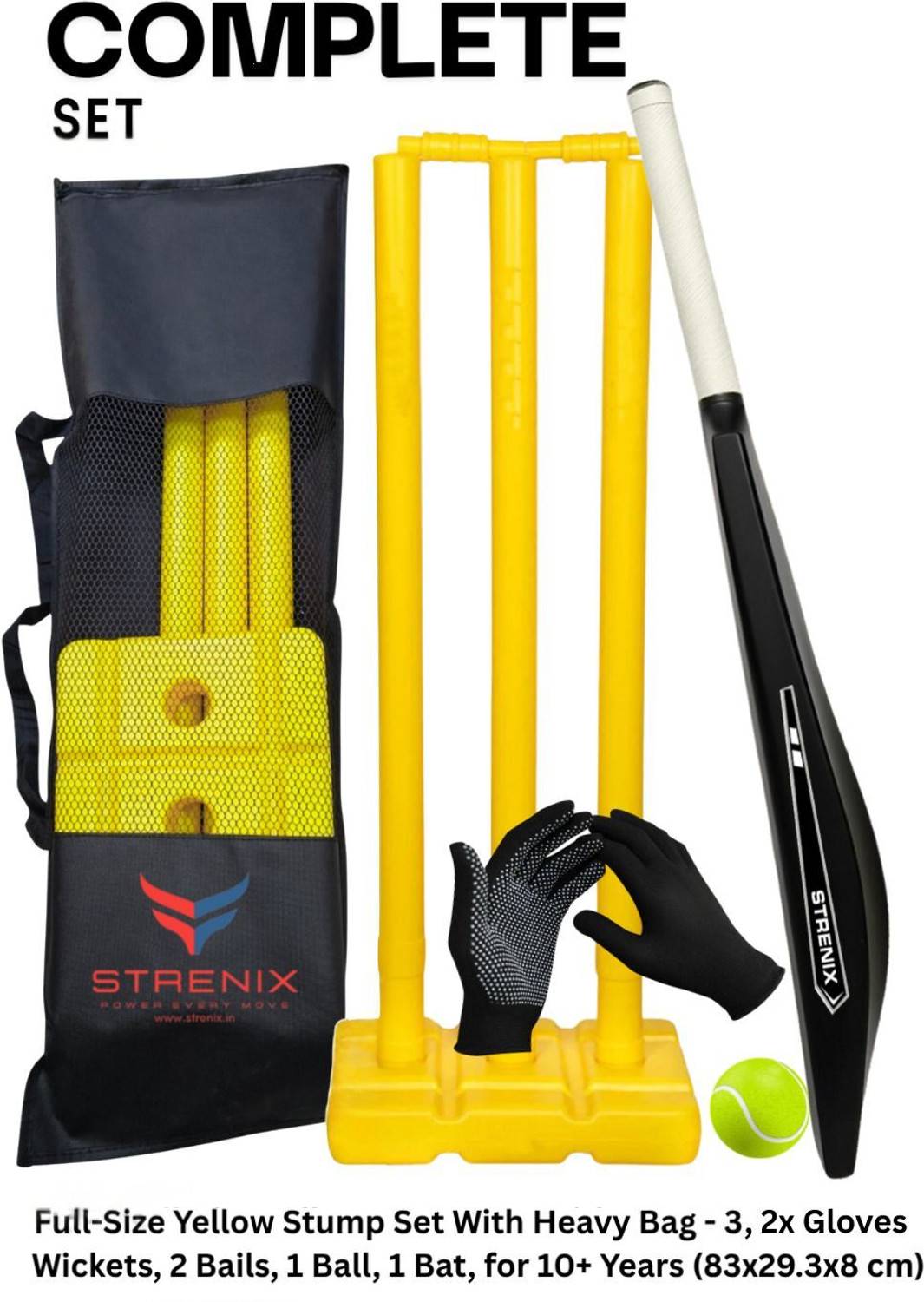 Image of STRENIX Complete Cricket Kit (1 Bat,1 Ball,1 Bag,1GlovesSet, Stump Set) For Champions Cricket Kit
