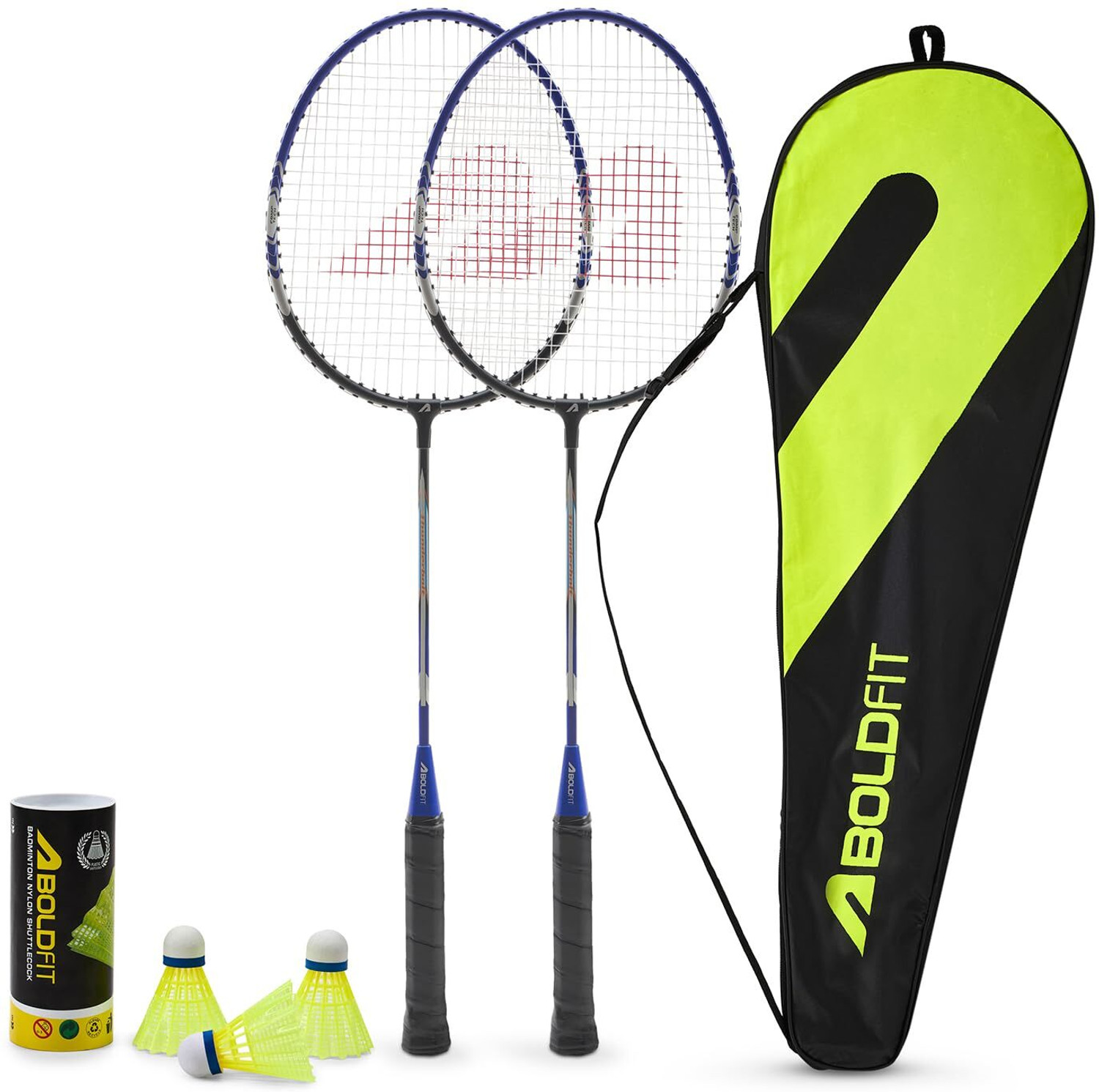 Image of BOLDFIT Aeroflex - Set of 2 Aluminum racquets + 1 tube (3 nylon shuttles) in 1 cover Badminton Kit