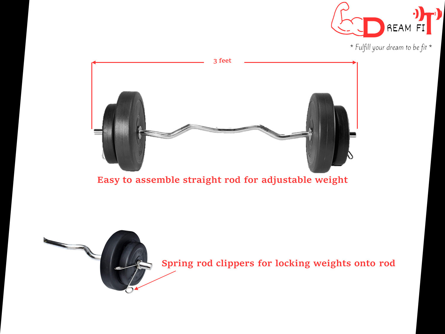 Image of DreamFit 50 kg 50kg PVC plates, 3ft curl rod, dumbbell rods & gym accessories Home Gym Combo
