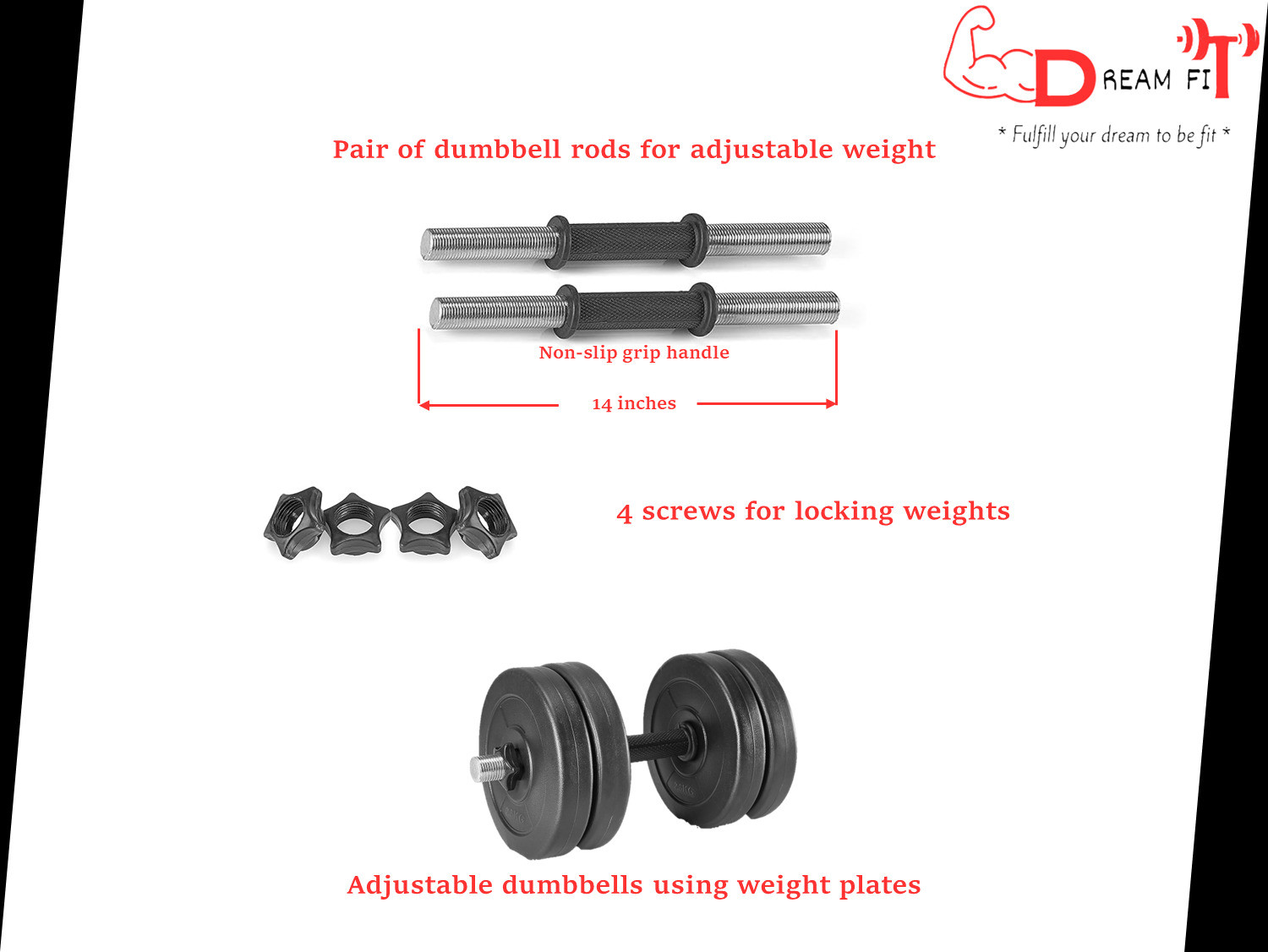 Image of DreamFit 50 kg 50kg PVC plates, 3ft curl rod, dumbbell rods & gym accessories Home Gym Combo