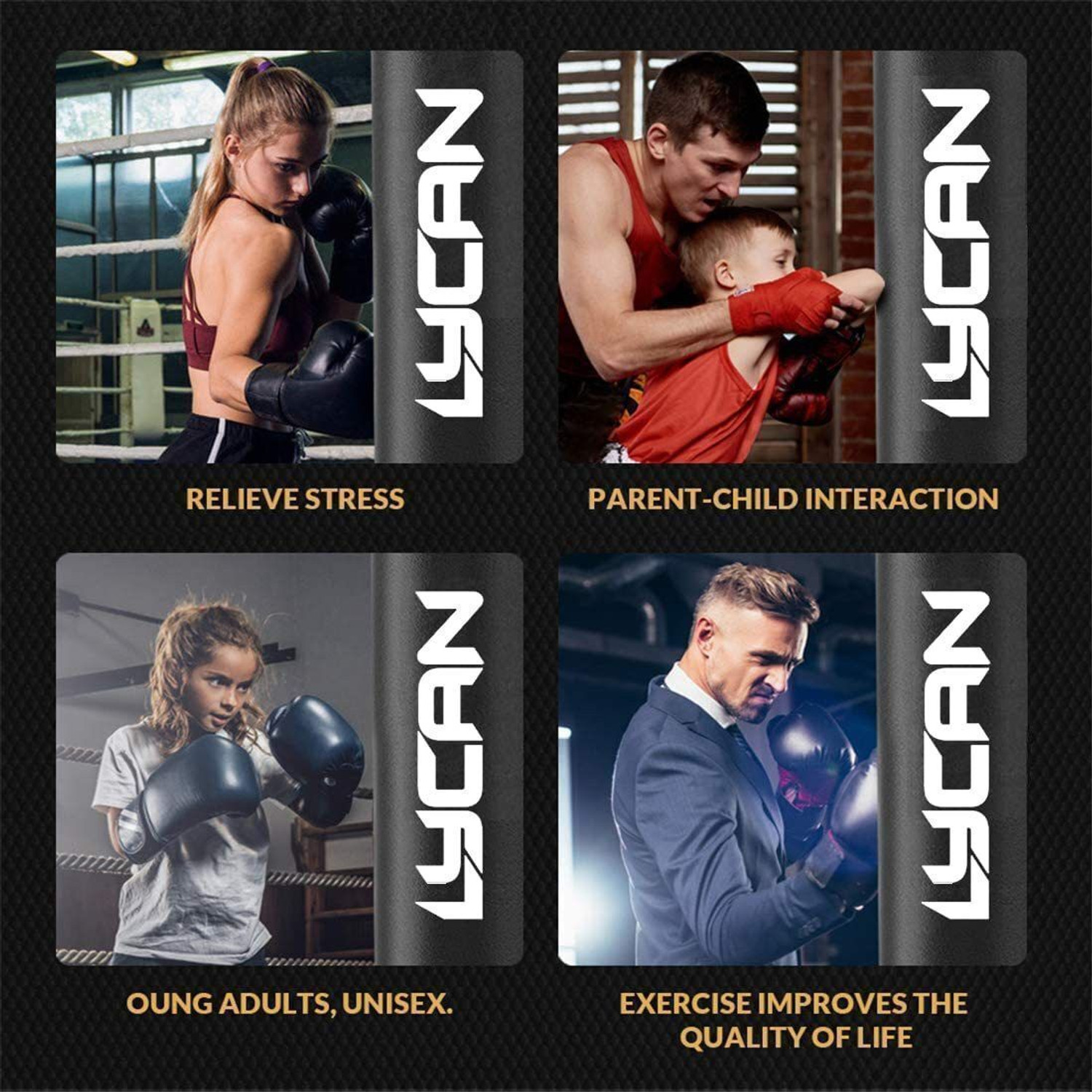 Image of LYCAN UNFILLED Heavy Premium 2 FT Black SRF Punching Bag & Hand Wrap Boxing Kit