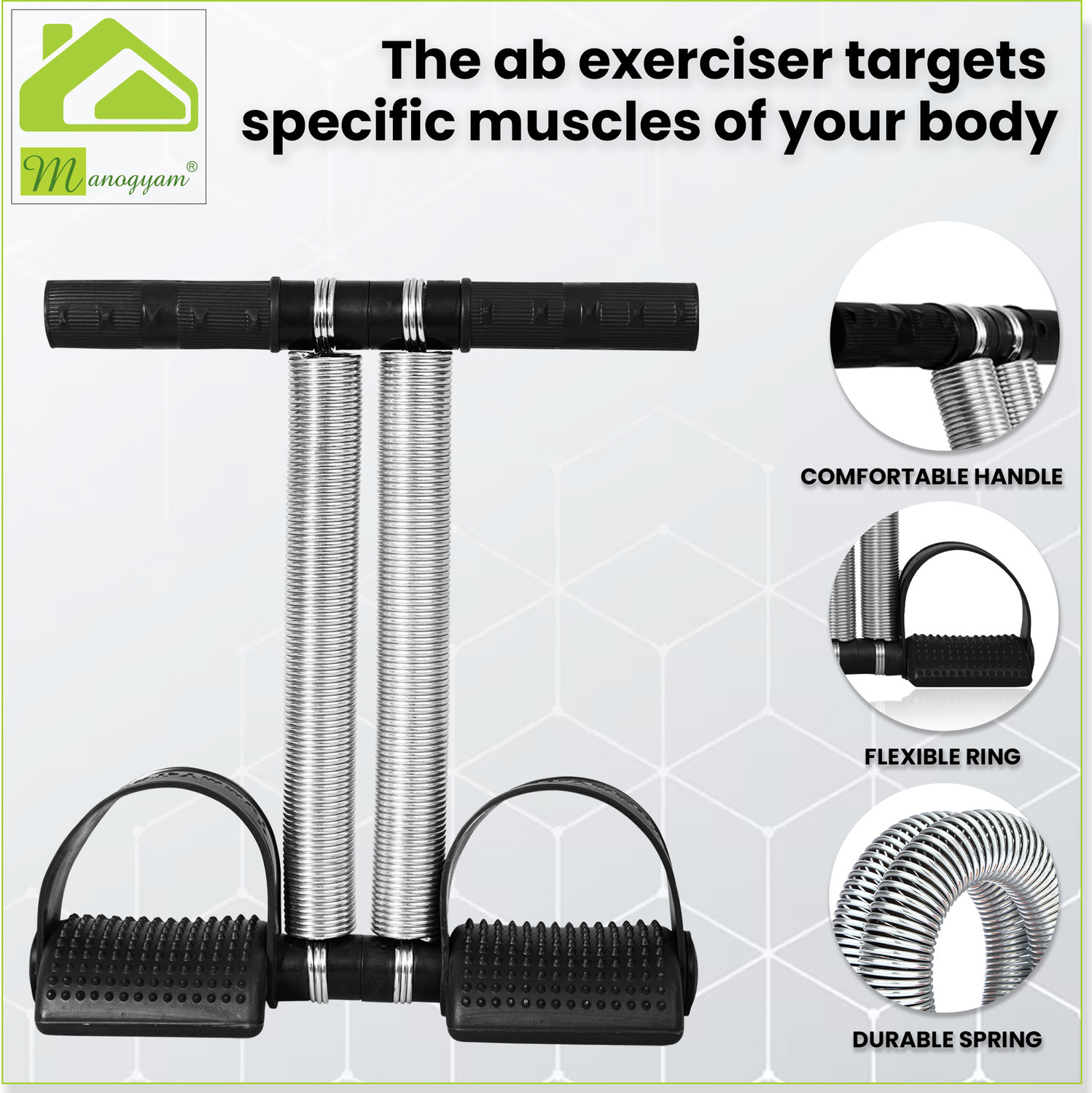 Image of Manogyam Toning Tube,Tummy Trimmer ,Pushup bar &Ab roller,Hand Gripper,Wrist Exerciser Fitness Accessory Kit Kit