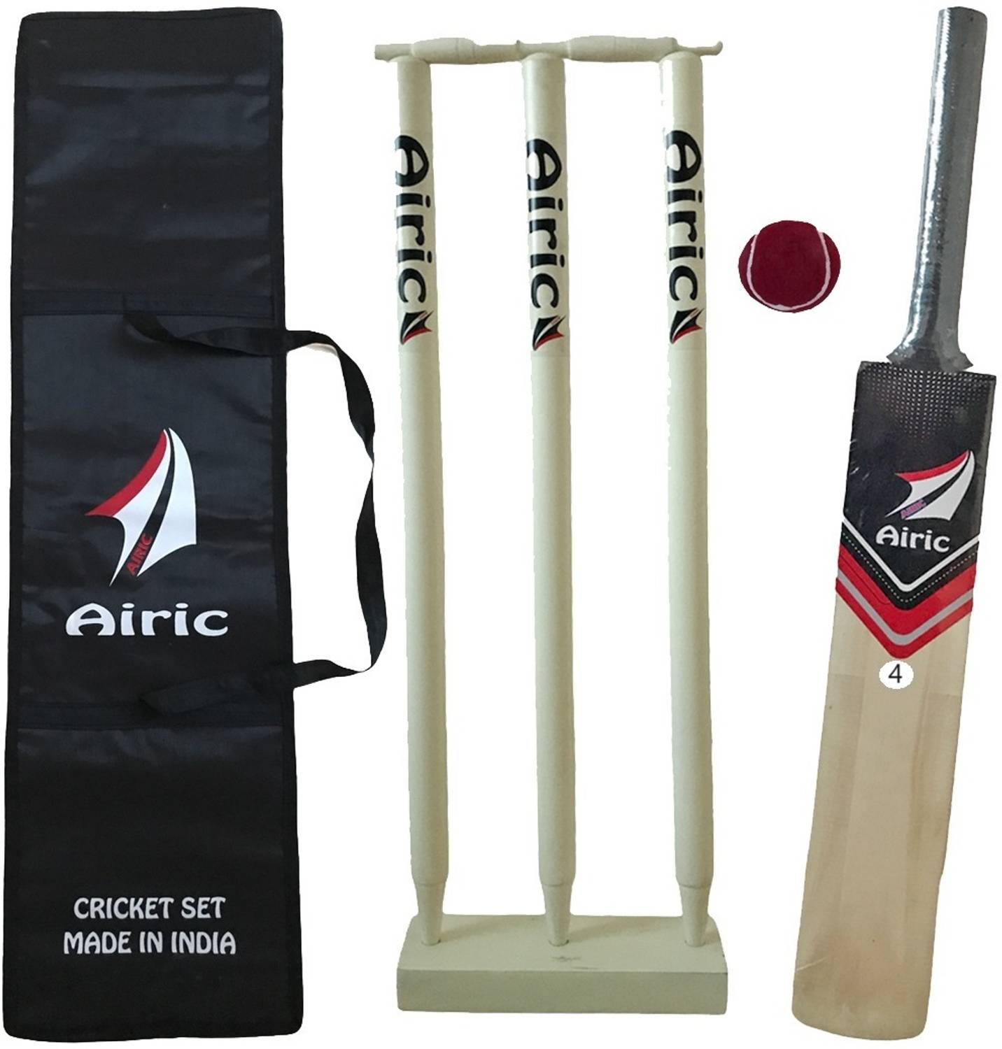 Airic Kashmiri Popular Willow Cricket Kit With Ball, Wickets And Bag (Size 4 For 9 to 11 Years) Cricket Kit