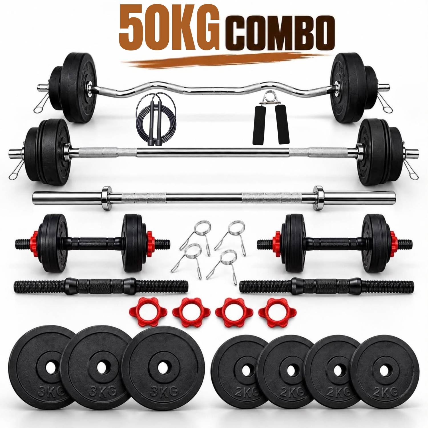 50KG WEIGHT PLATE STRAIGHT ROD ACC Fitness Accessory Kit Kit - Image 1