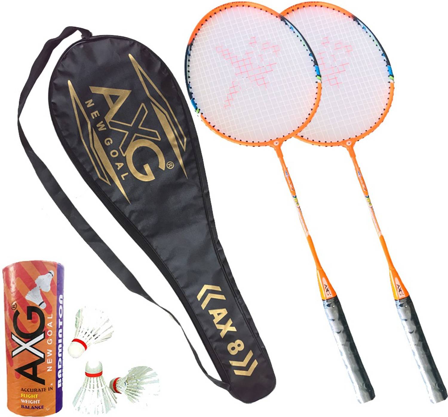 AXG NEW GOAL AX-8 Robust Aluminium Badminton Set (2 Racquets, 3 Shuttlecocks) Badminton Kit