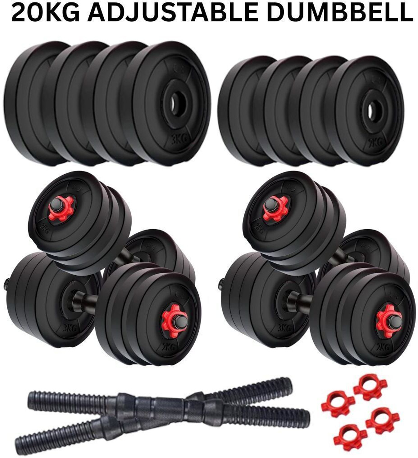 Image of FASTERO FITNESS 20KG Fitness Dumbbell Set Adjustable Weight Kit for Strength Training Fitness Accessory Kit Kit