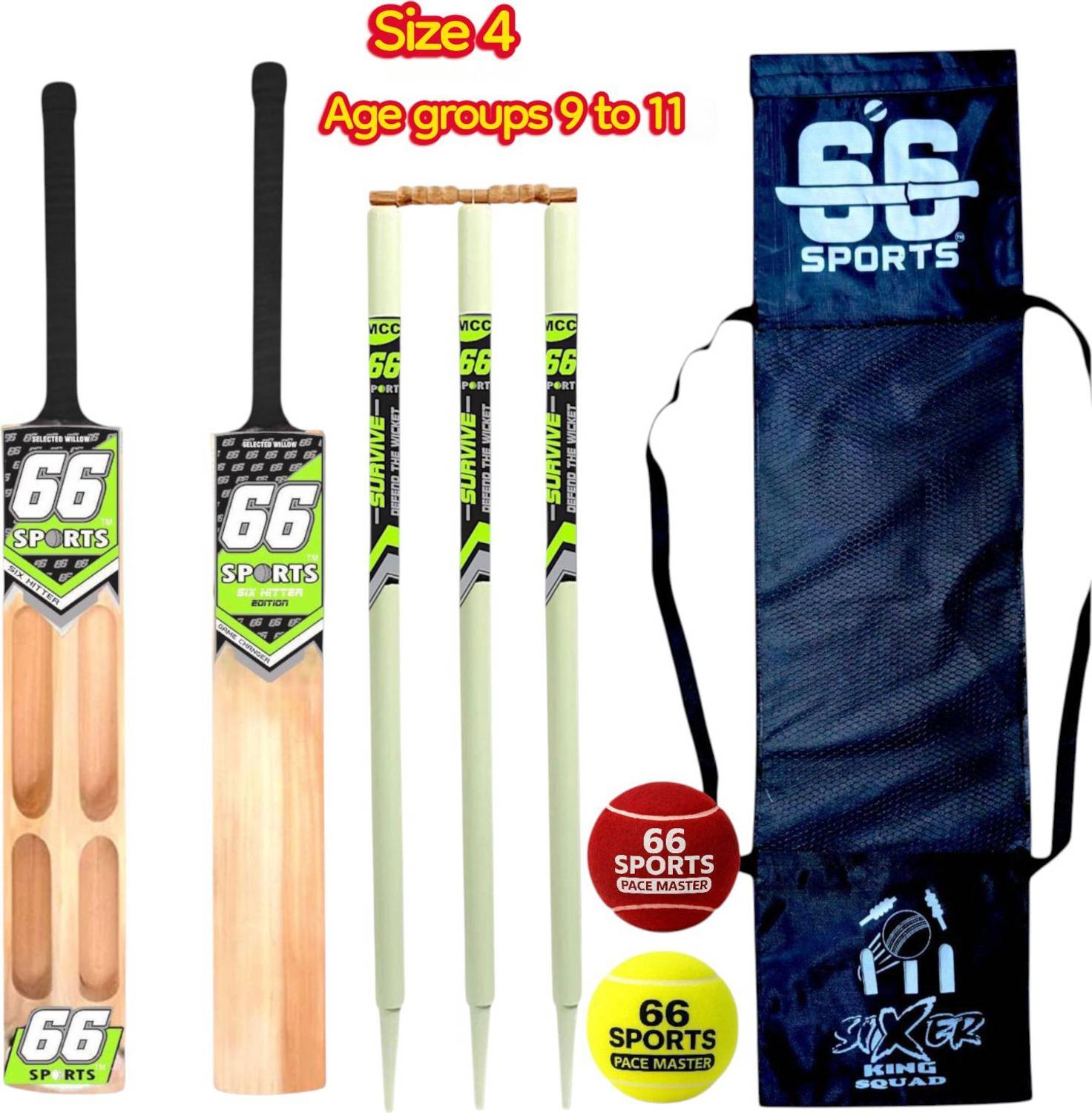 66 sports Premium Wooden Tennis [size 4 Age Group 9 to 11 Years KIds ] Cricket Kit