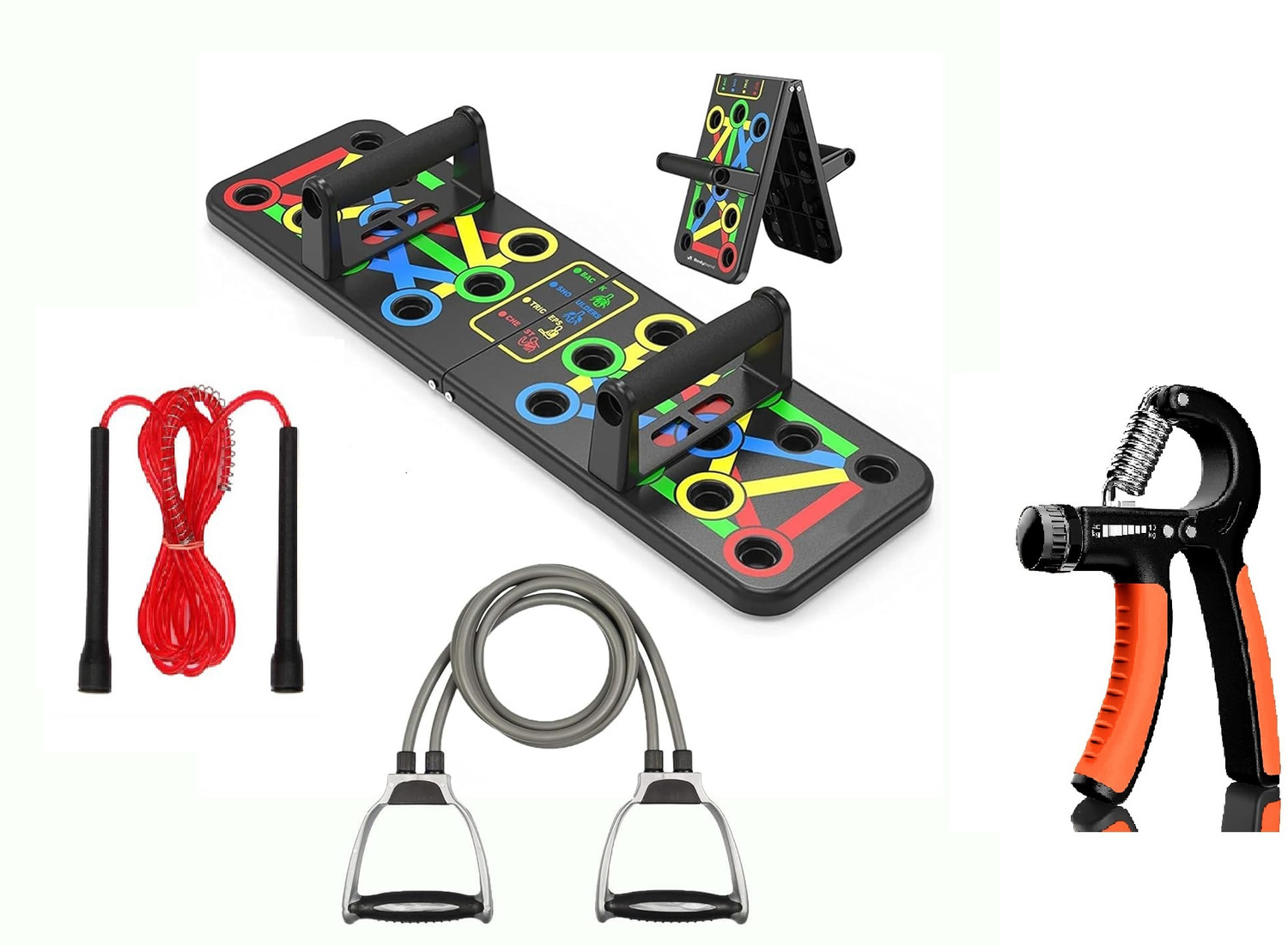 Image of Khargadham Combo Of Double Toning Tube, Jump Rope Hand Gripper & Push Up Board For Yoga & Fitness Accessory Kit Kit