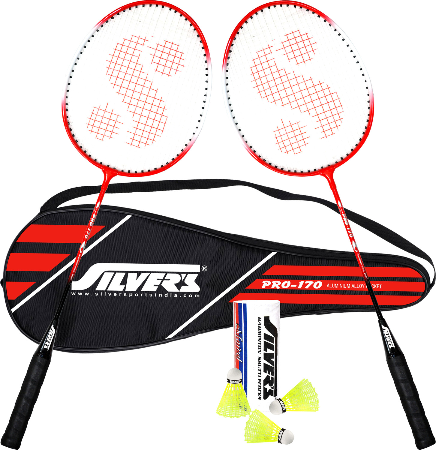 Image of Silver's PRO-170 Badminton Combo- 2 Rackets with Shuttle Pack of 3 Badminton Kit