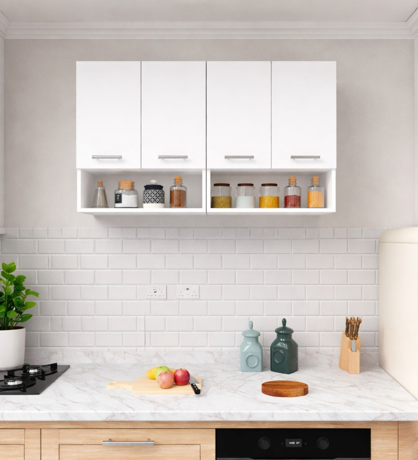 Image of Flipkart Perfect Homes Multipurpose Matte Finish Cabinet For Kitchen, BedRoom, Office, Bathroom Engineered Wood Kitchen Cabinet (Finish Color - White, DIY(Do-It-Yourself))