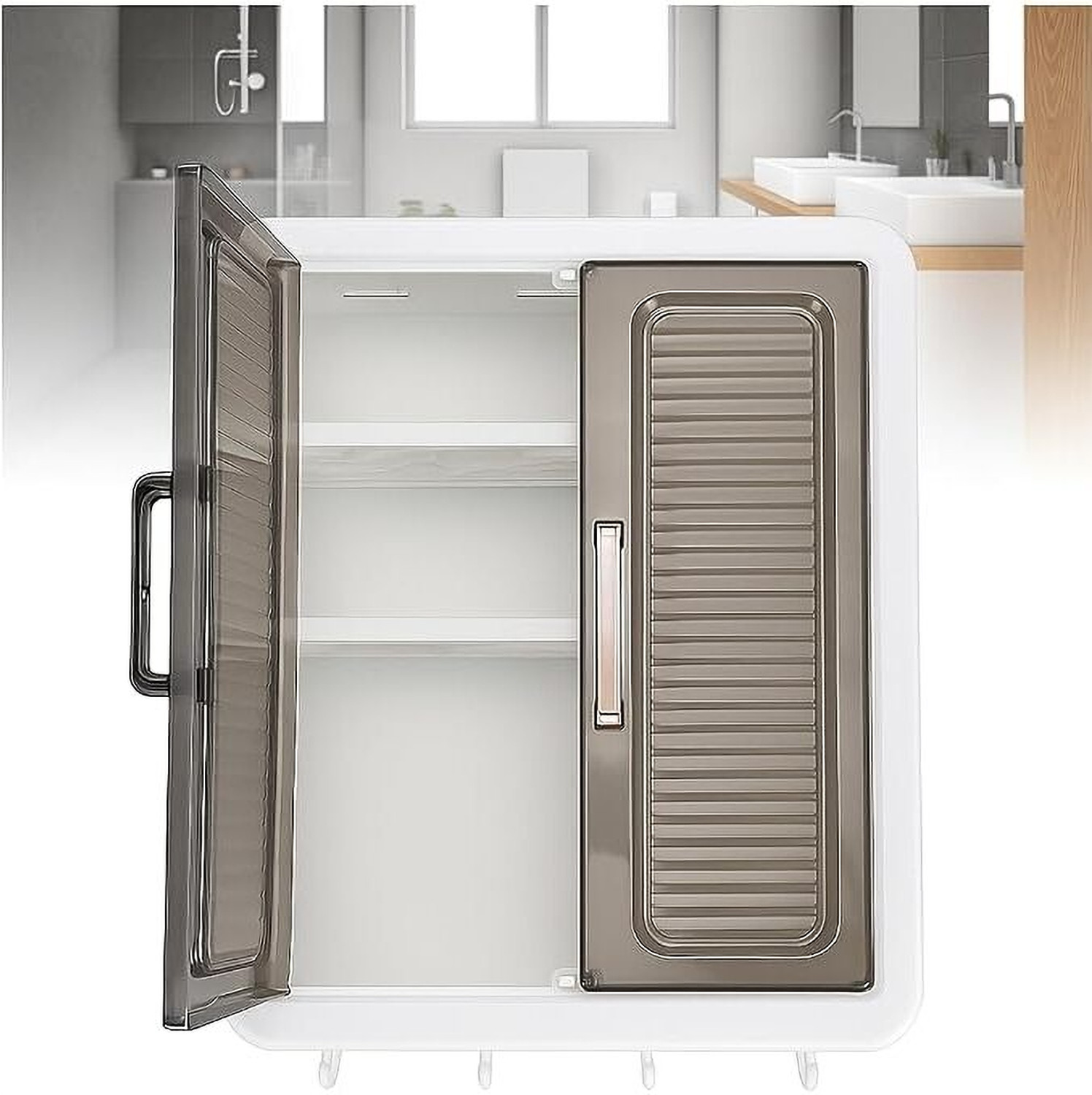 Image of LeyLuko Premium Wall-Mounted Multi-Purpose Storage Cabinet with Transparent Doors &Hooks Plastic Kitchen Cabinet