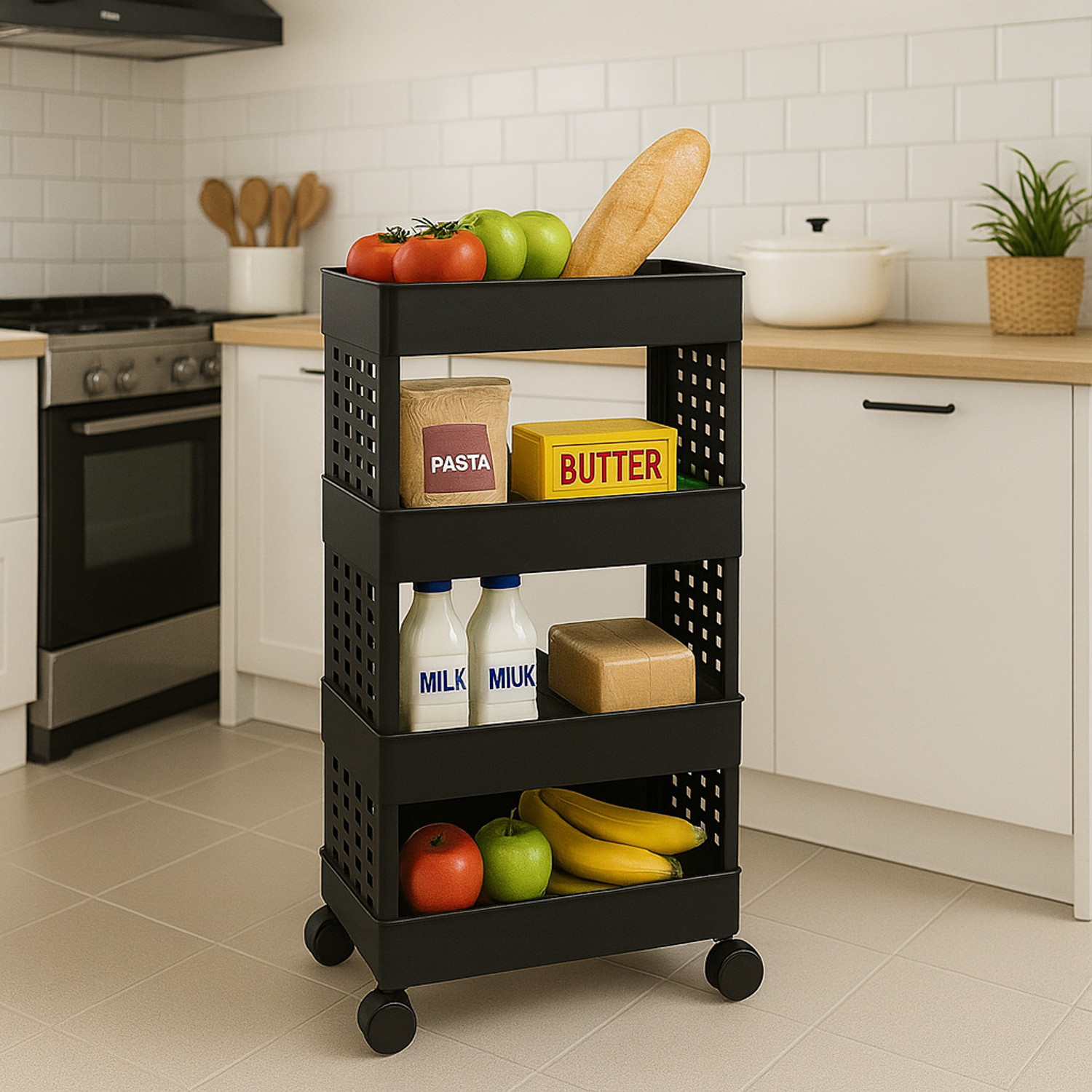 Image of MAXTID 4 Layer foldable Clothes Rack Plastic Trolly Plastic Kitchen Cabinet