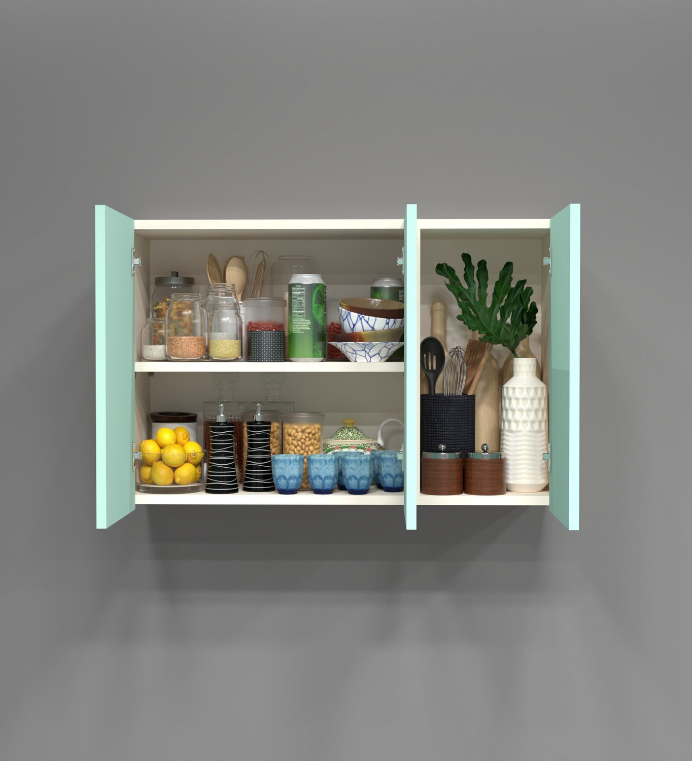 Image of SPECIALITY PANELS 3 Door Mirror Glossy triple layered UV Resistant handless shutter, French cleat Engineered Wood Kitchen Cabinet