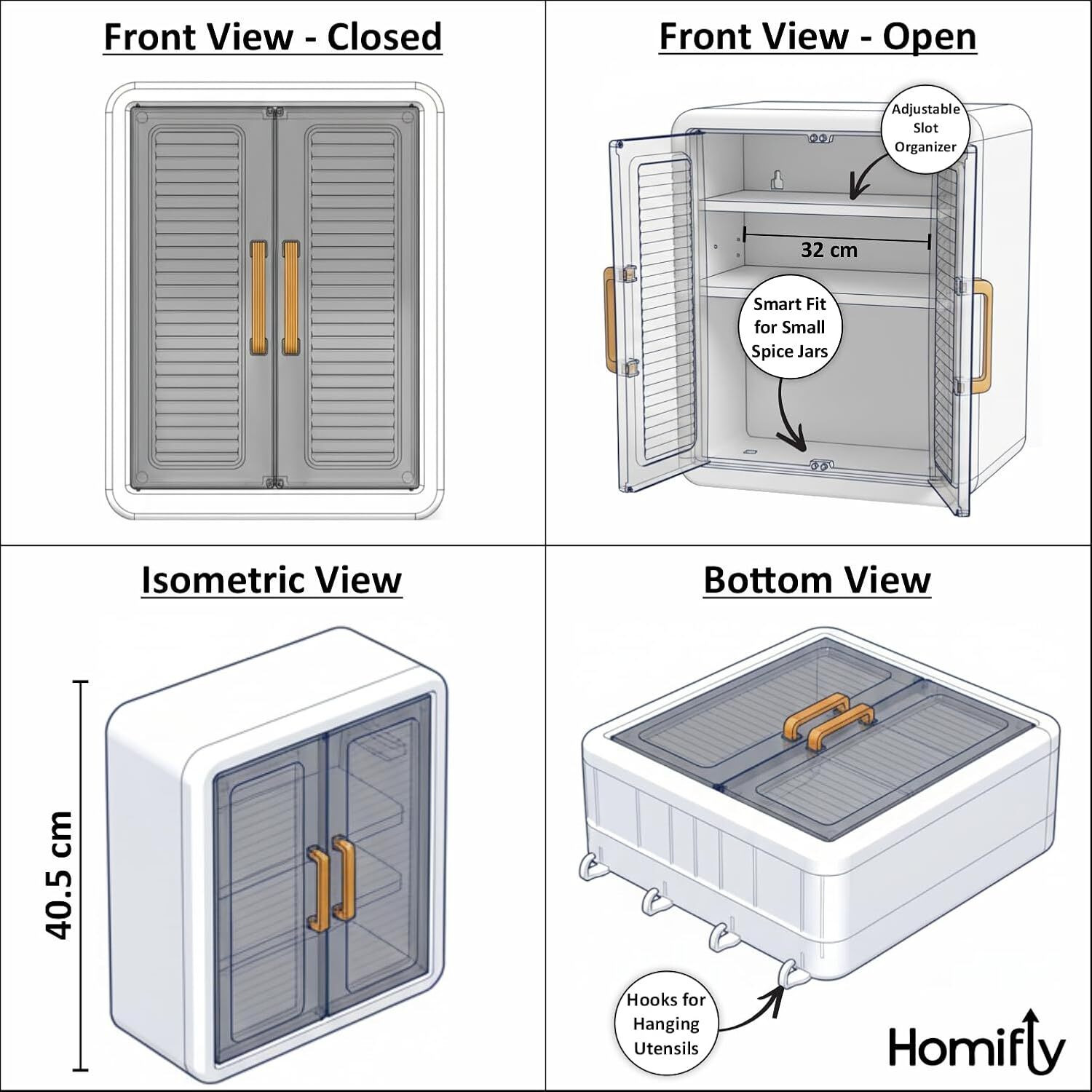 Image of PIXNA Premium Wall-Mounted Multi-Purpose Storage Cabinet with Transparent Doors &Hooks Plastic Kitchen Cabinet