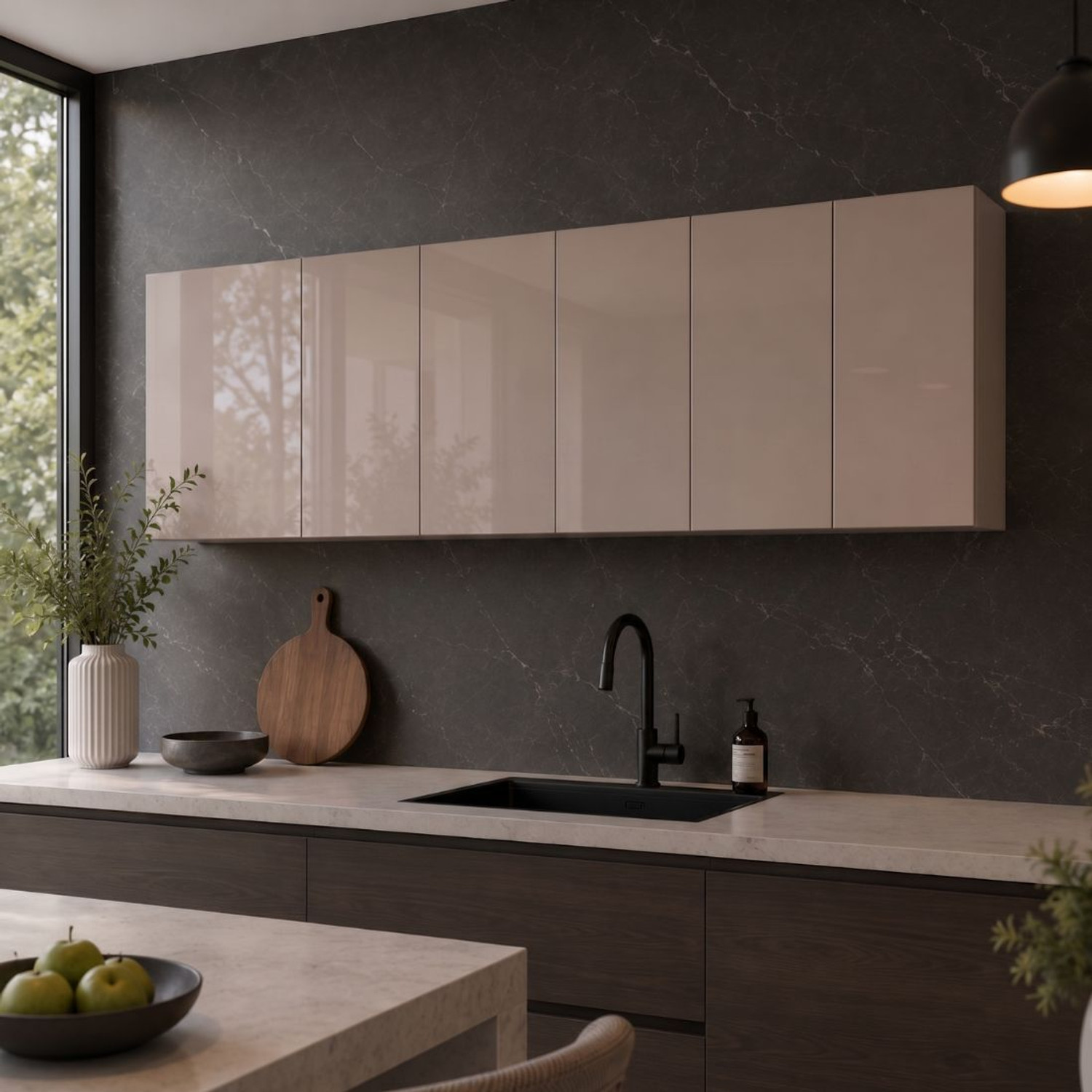 Image of SPECIALITY PANELS 6 Door Mirror Glossy triple layered handless shutter Free assembly by Brand Engineered Wood Kitchen Cabinet (Finish Color - Mocha UV Coated, Pre-assembled)
