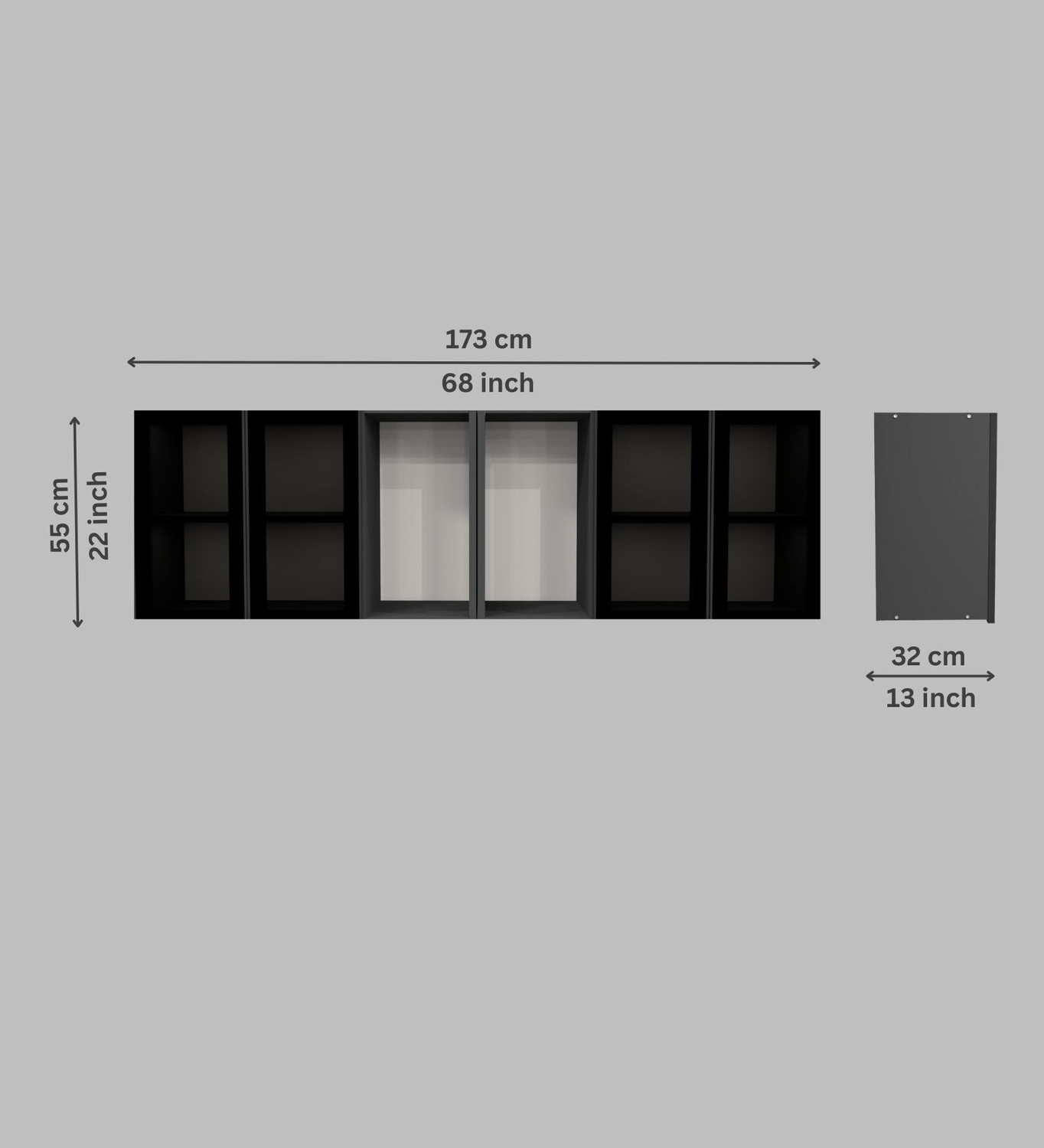 Image of SPECIALITY PANELS Aluminium Prof 4 Grey Tinted Glass handless with 6 Shelfs Free assembly by Brand Engineered Wood Crockery Cabinet