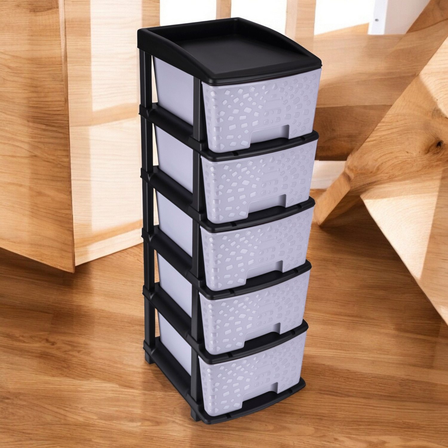 Image of Vallaree 5 Layer Bed Side Table Storage Organizer Multipurpose Plastic Bedside Table