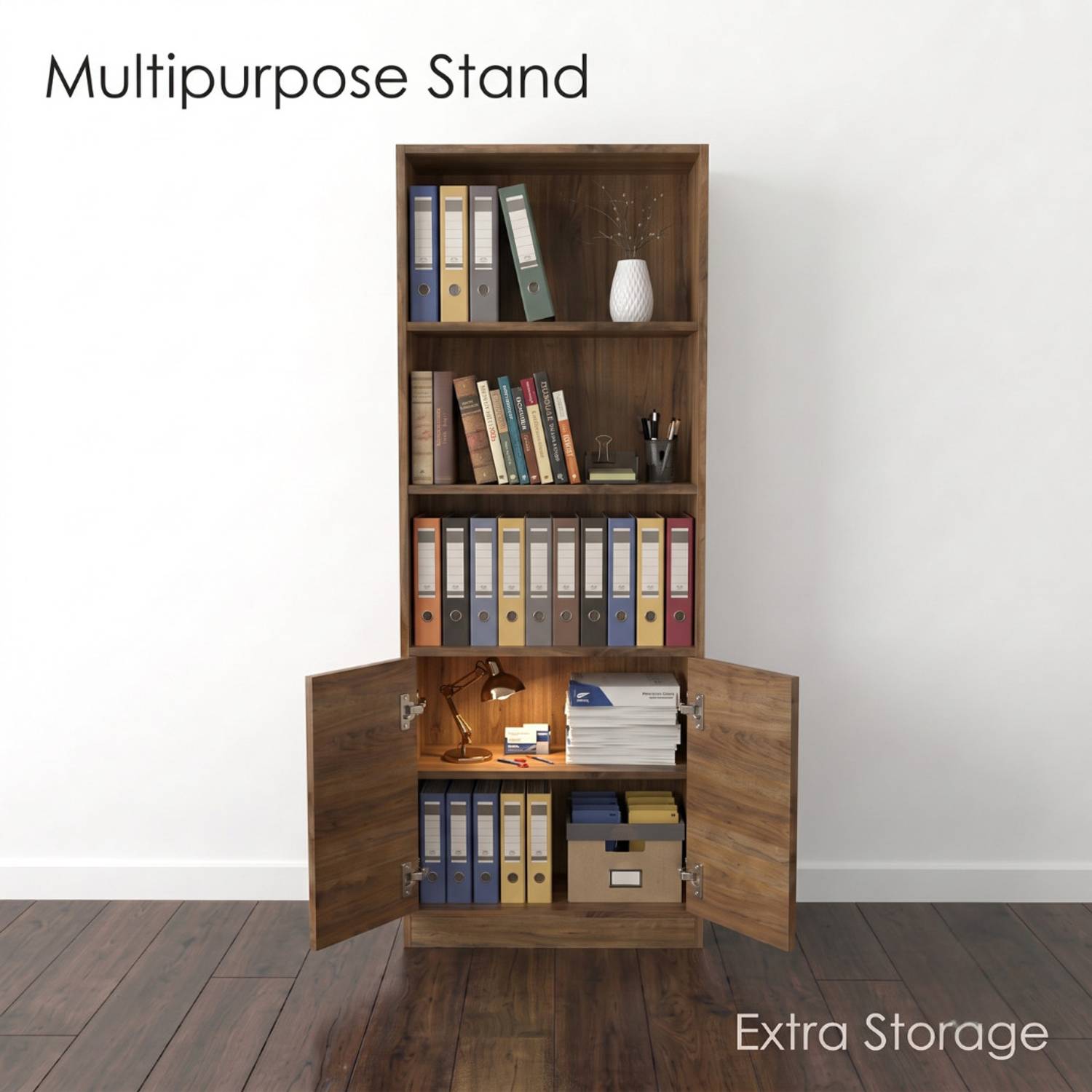 Soma storage rack 3 Adjustable 17mm Shelf 2 Door Multipurpose Office Appliance Engineered Wood Kitchen Cabinet - Image 5