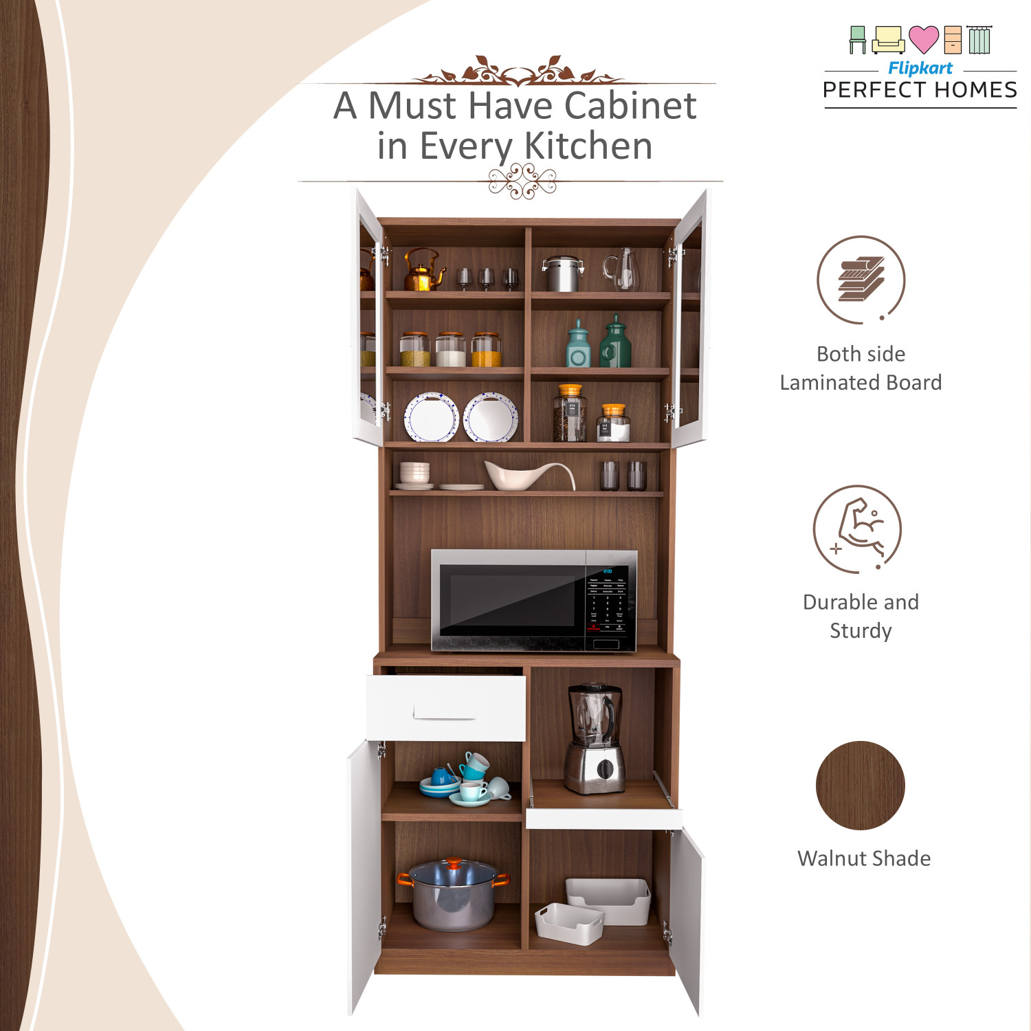 Image of Flipkart Perfect Homes Ramsey Engineered Wood Kitchen Cabinet