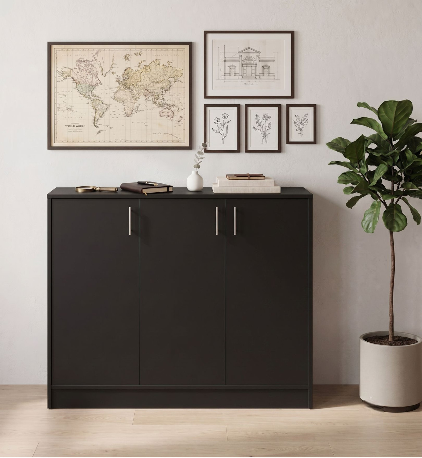 Image of Home Delight Multipurpose 3 Door Kitchen & Living Room Storage Cabinet Sideboard Engineered Wood Kitchen Cabinet