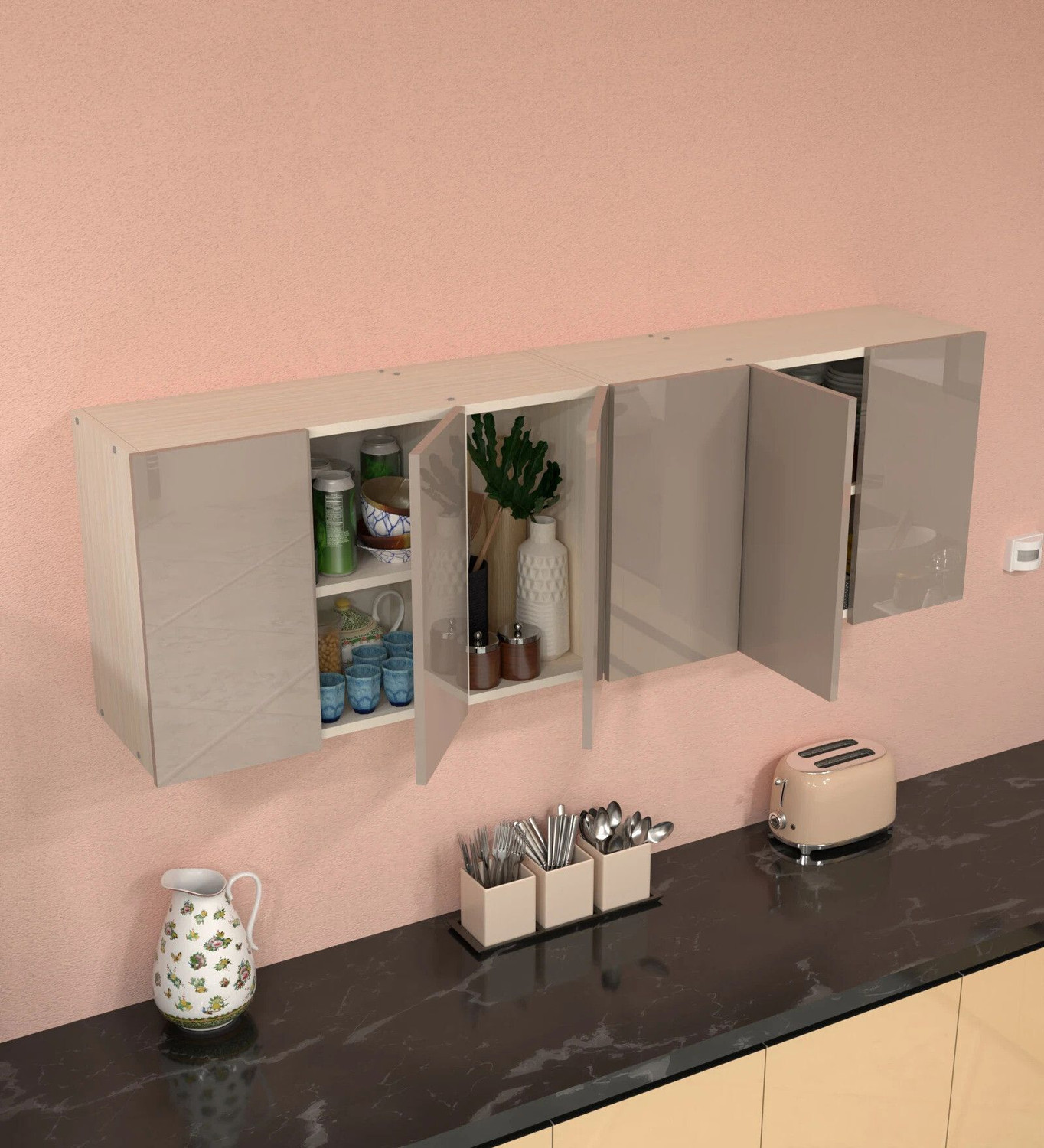 Image of SPECIALITY PANELS 6 Door Mirror Glossy triple layered handless shutter Free assembly by Brand Engineered Wood Crockery Cabinet