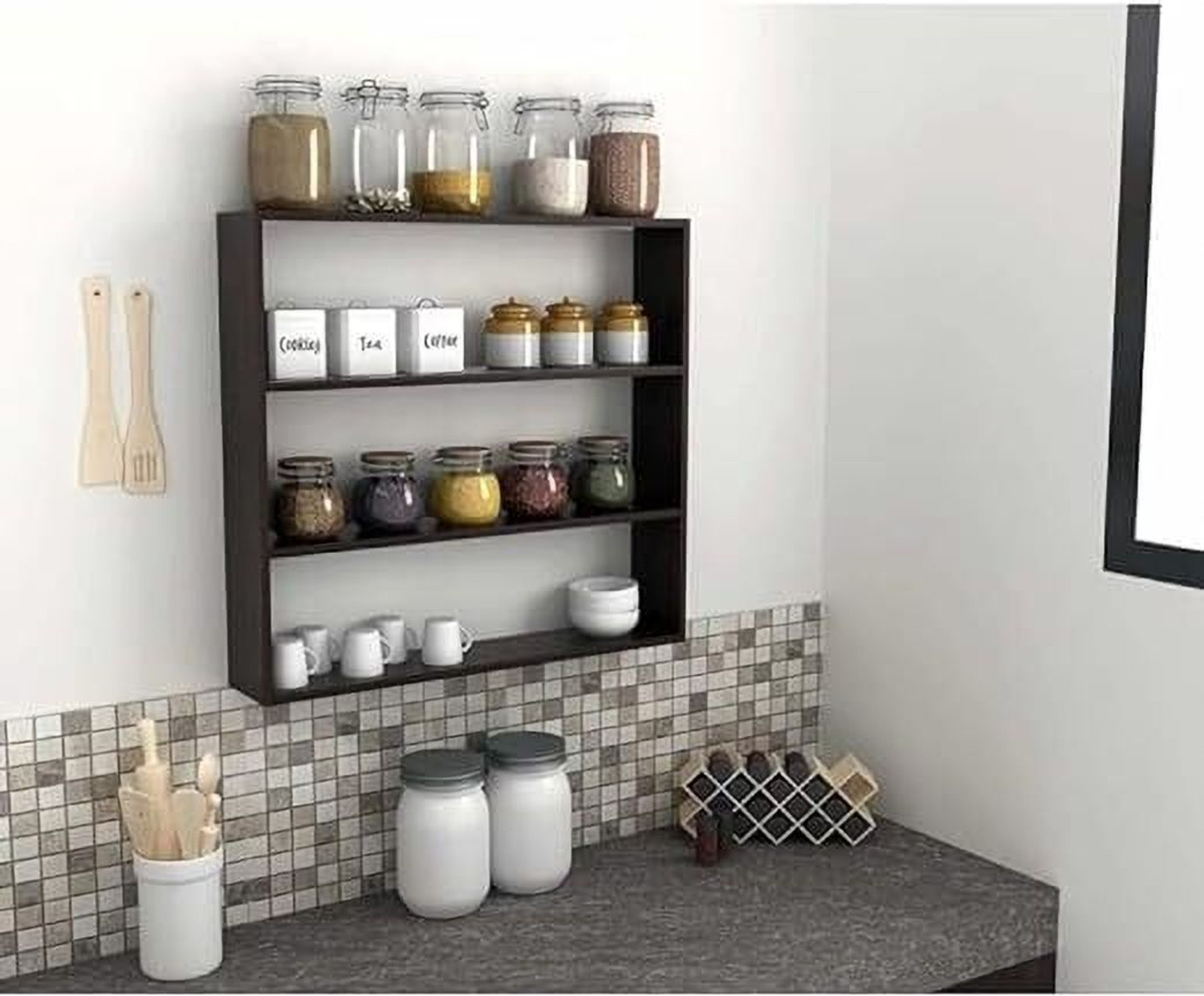 Image of AM MASTER Wall mount kitchen rack /Shelf Engineered Wood Kitchen Cabinet