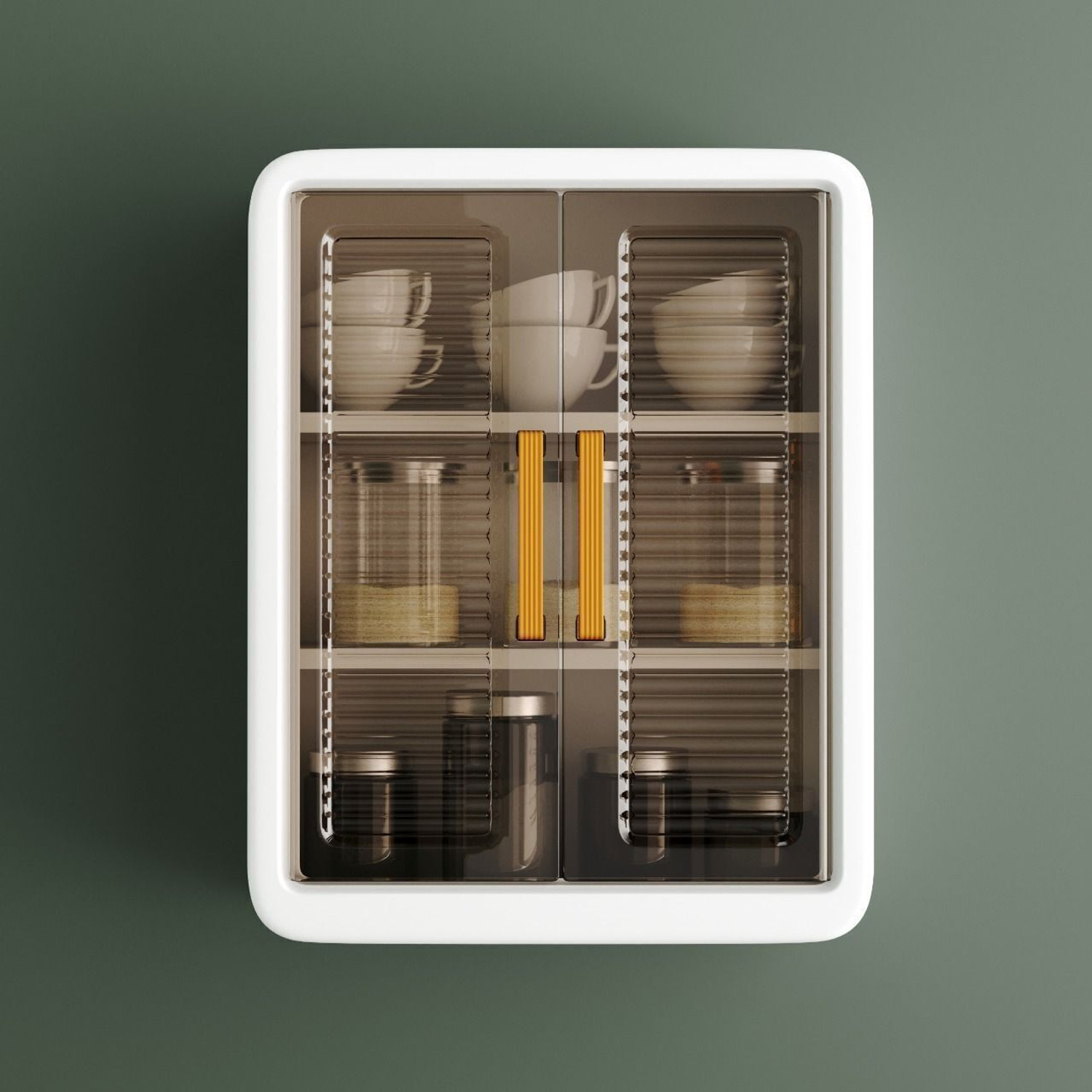 Image of JUICIQ Premium Wall-Mounted Multi-Purpose Storage Cabinet with Transparent Doors &Hooks Plastic Kitchen Cabinet