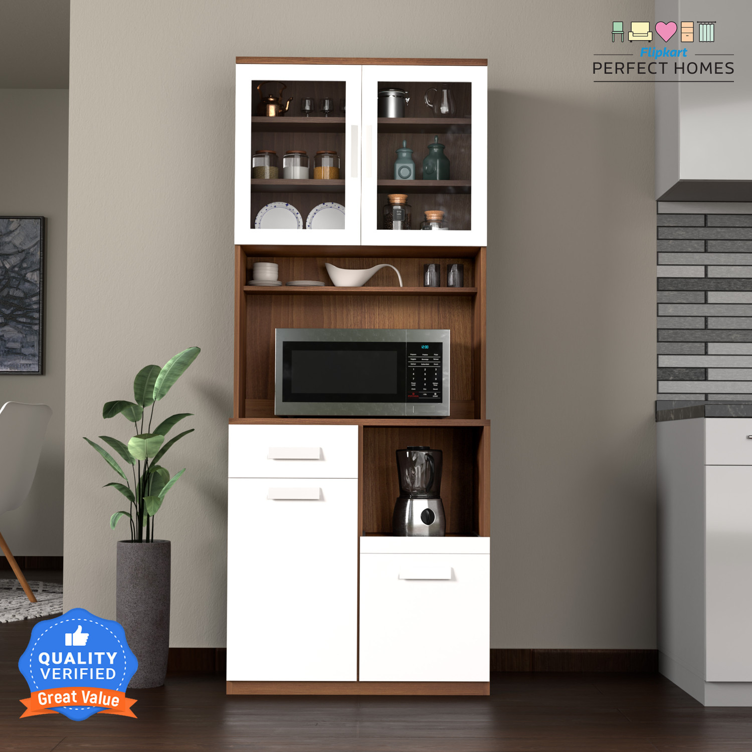 Image of Flipkart Perfect Homes Ramsey Engineered Wood Kitchen Cabinet