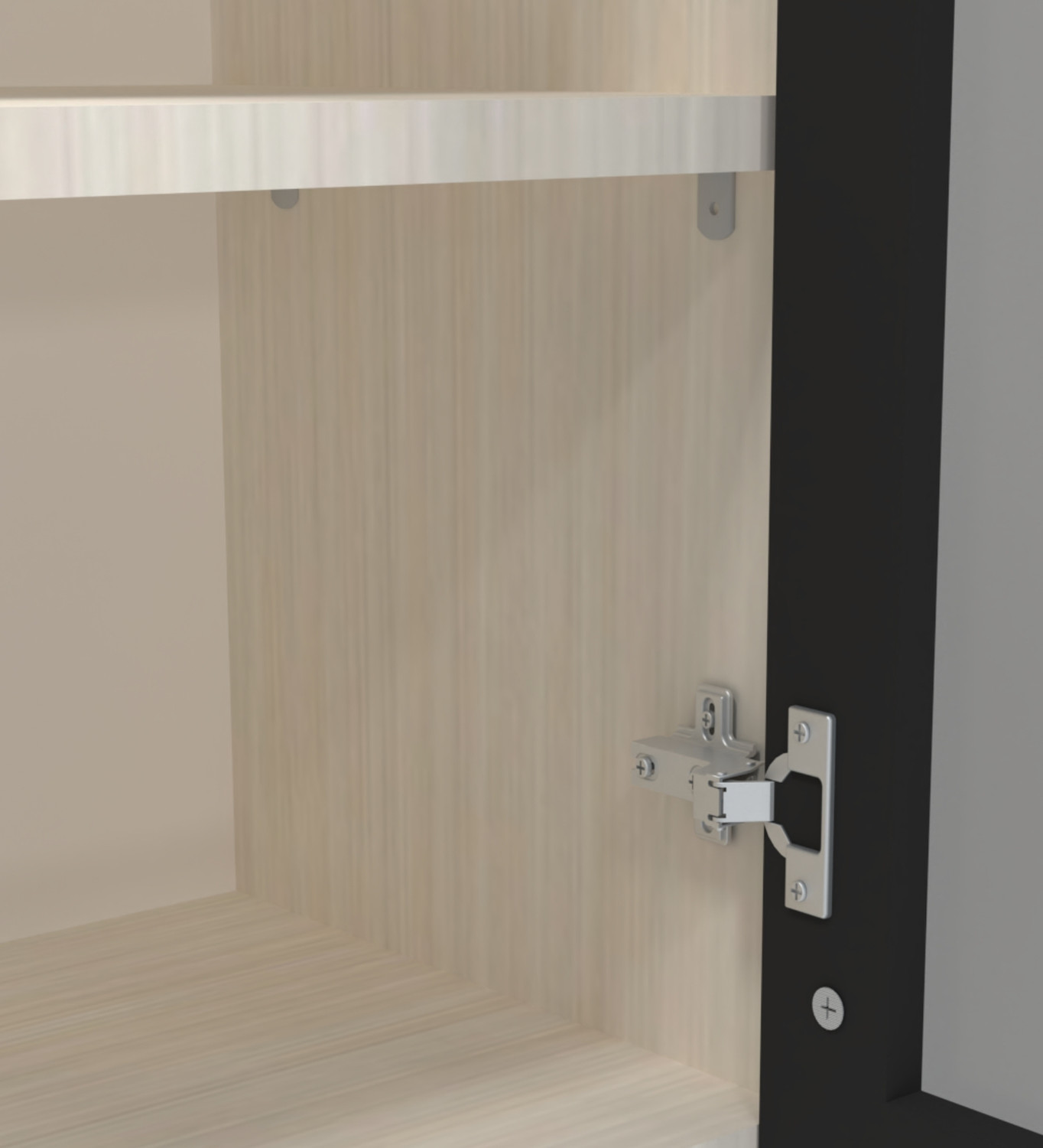 Image of SPECIALITY PANELS Aluminium Profile 4 Door Fluted Glass Handless, OrganizerShelf, FrenchCleat Engineered Wood Crockery Cabinet