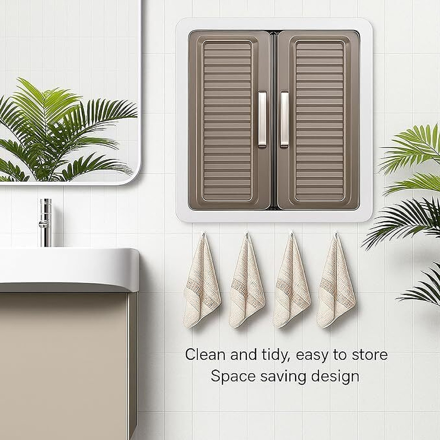 Image of LeyLuko Premium Wall-Mounted Multi-Purpose Storage Cabinet with Transparent Doors &Hooks Plastic Kitchen Cabinet