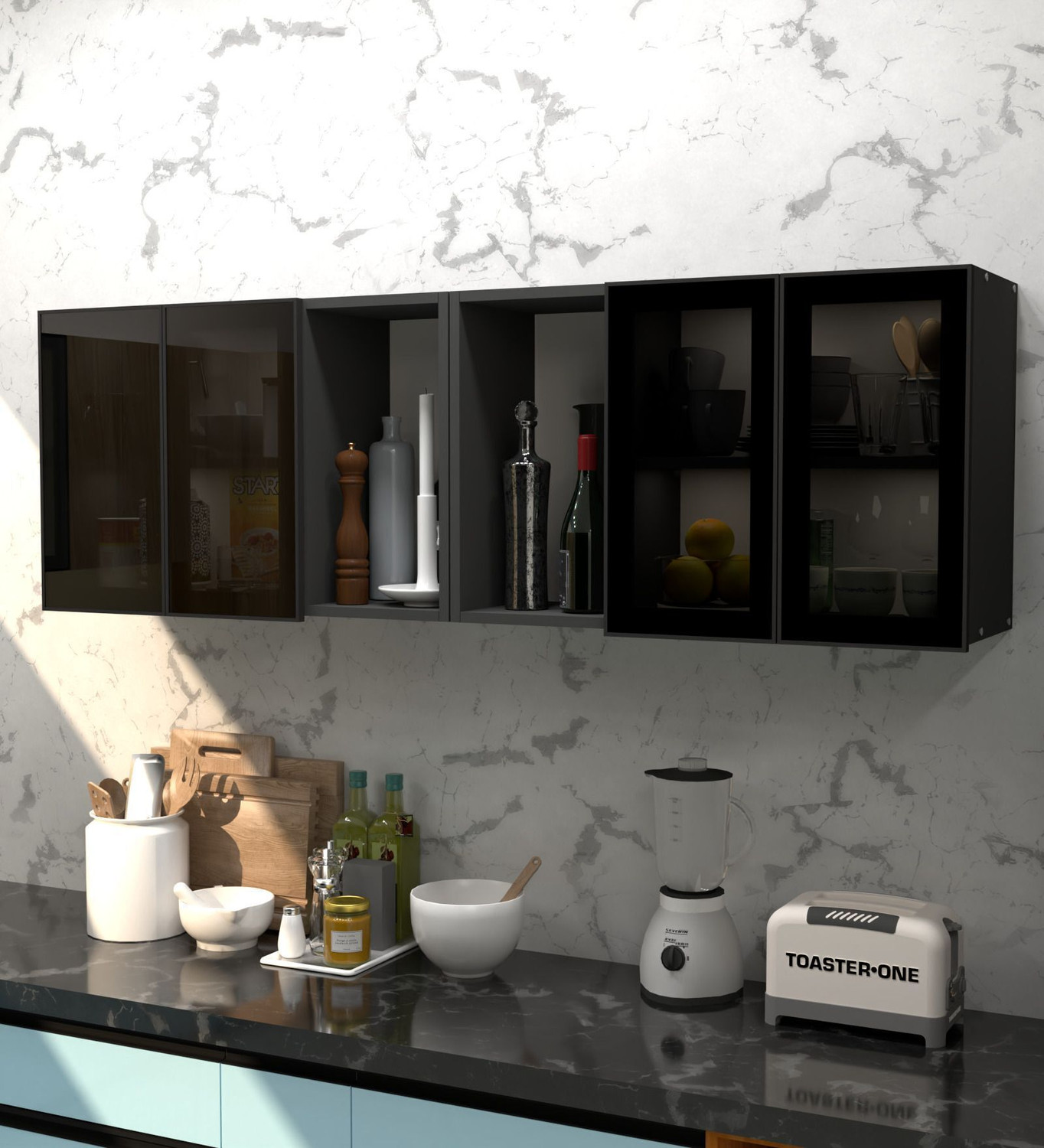 Image of SPECIALITY PANELS Aluminium Prof 4 Grey Tinted Glass handless with 6 Shelfs Free assembly by Brand Engineered Wood Crockery Cabinet