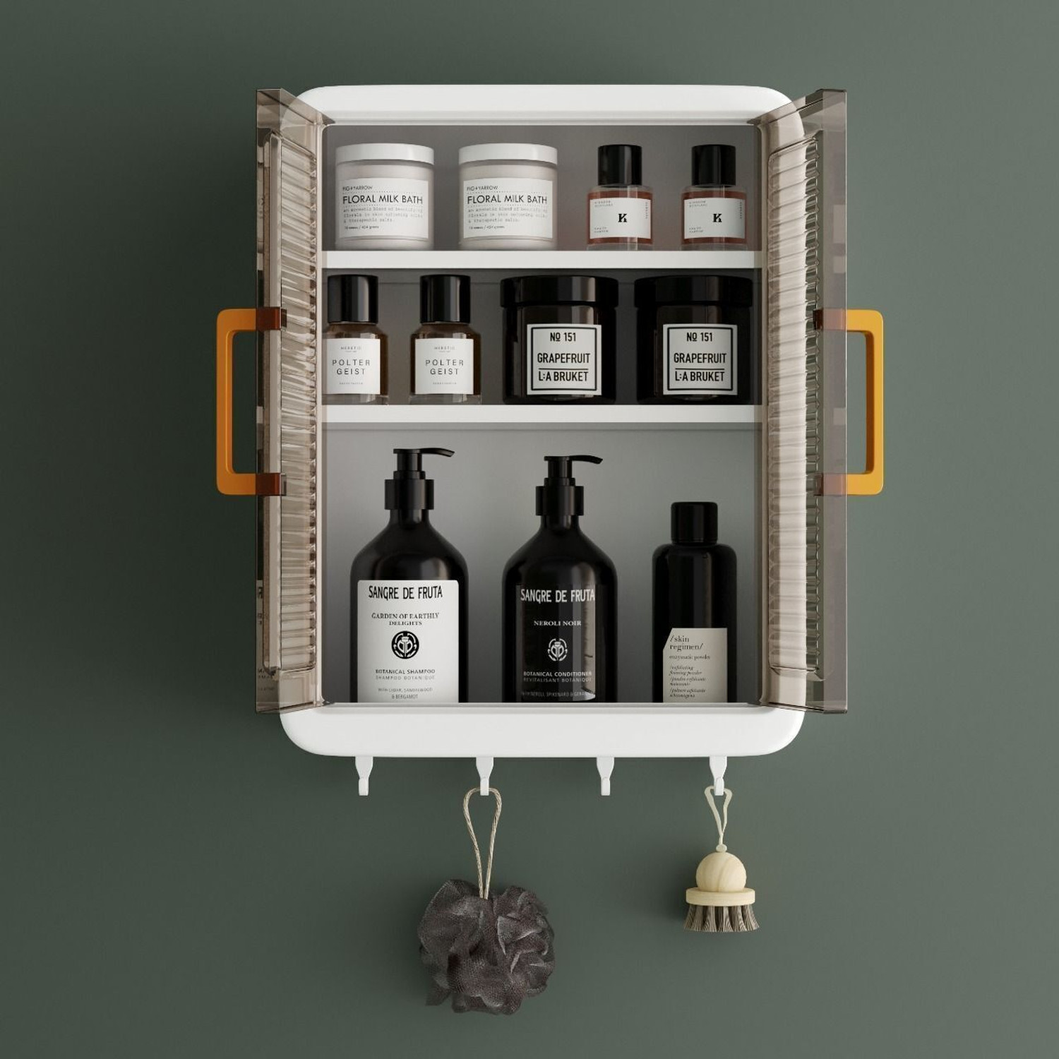 Image of JUICIQ Premium Wall-Mounted Multi-Purpose Storage Cabinet with Transparent Doors &Hooks Plastic Kitchen Cabinet