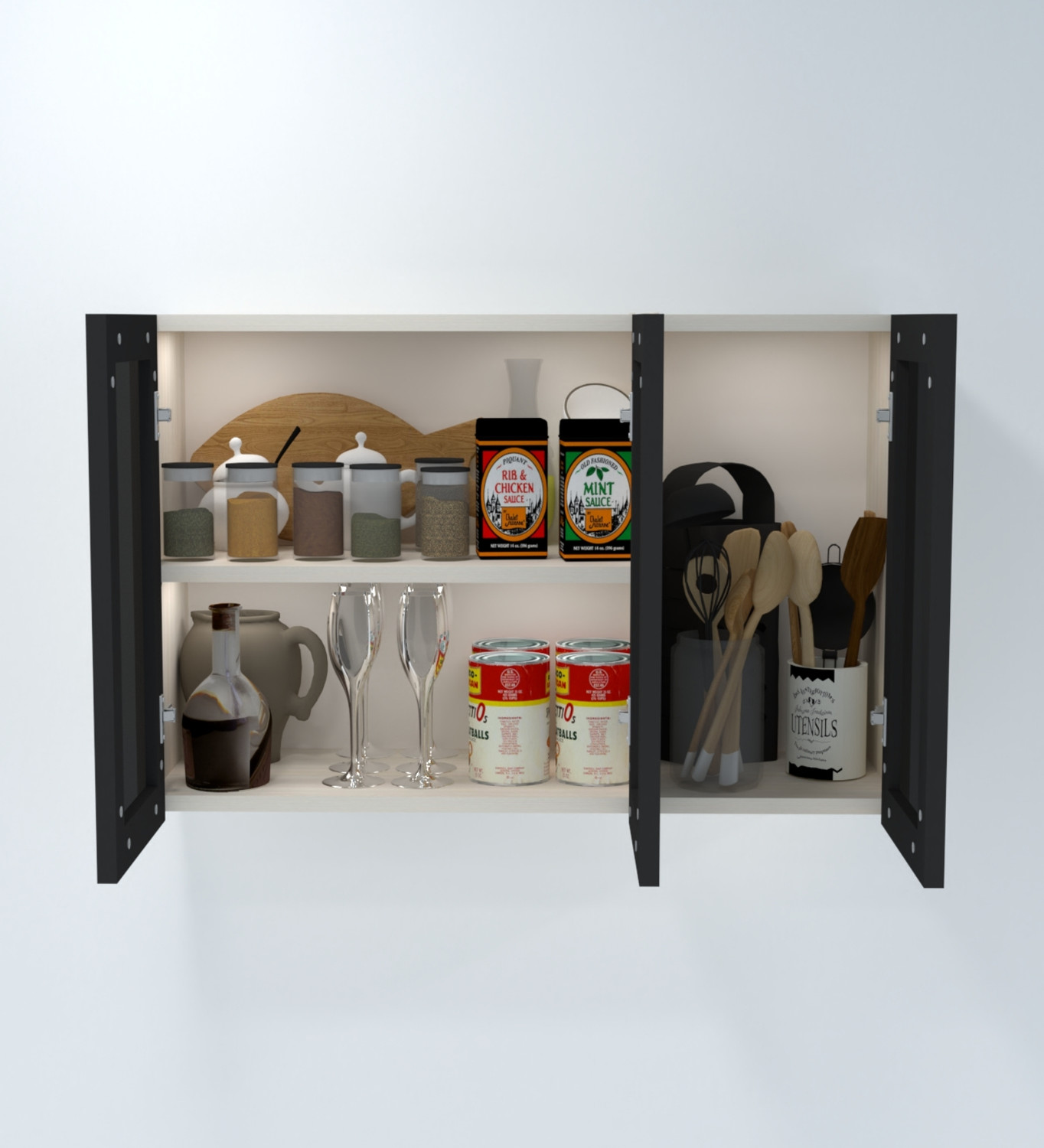 Image of SPECIALITY PANELS Black Profile 3 Door Grey Tinted Glass handless Shutter Free assembly by Brand Engineered Wood Crockery Cabinet