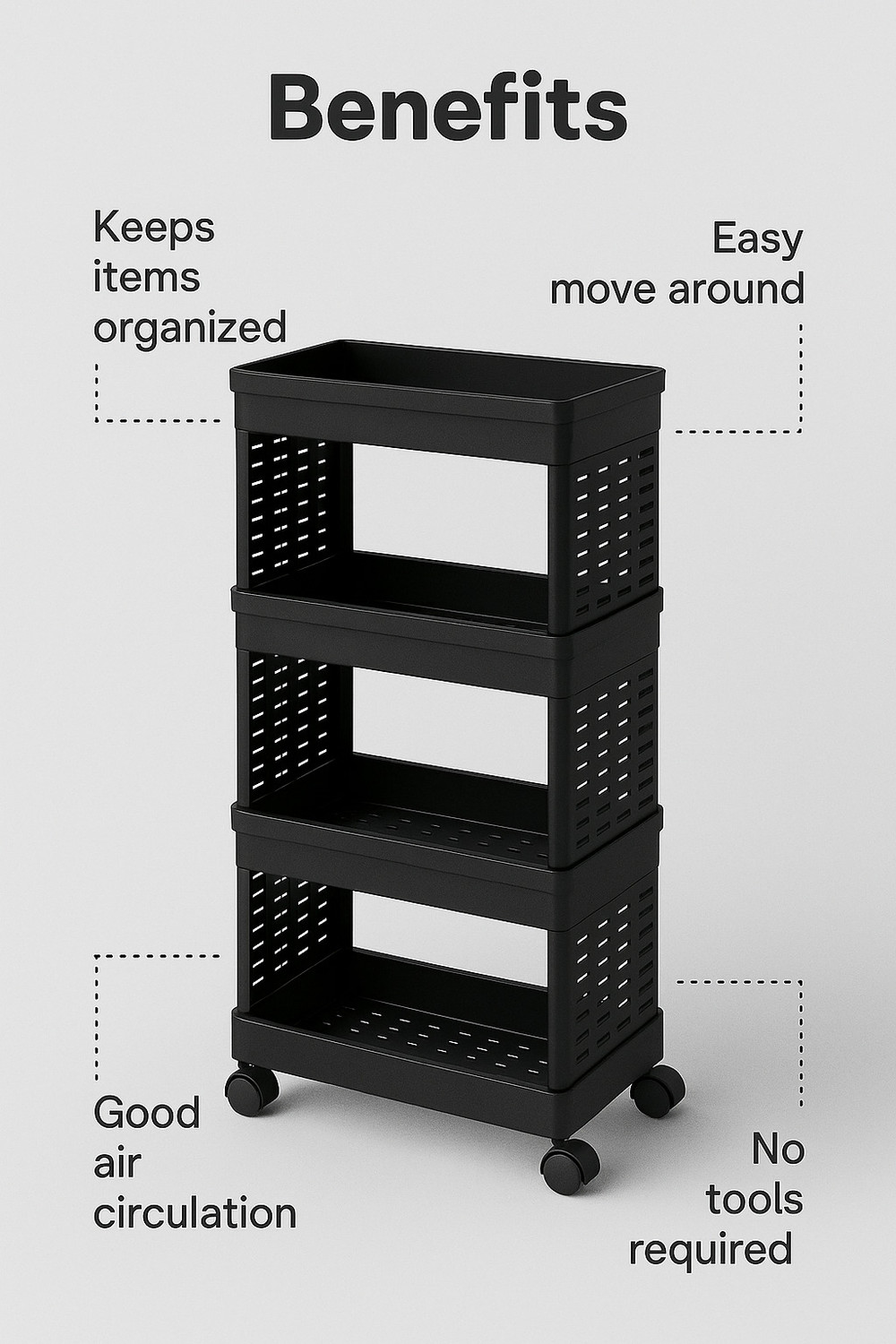 Image of MAXTID 4 Layer foldable Clothes Rack Plastic Trolly Plastic Kitchen Cabinet