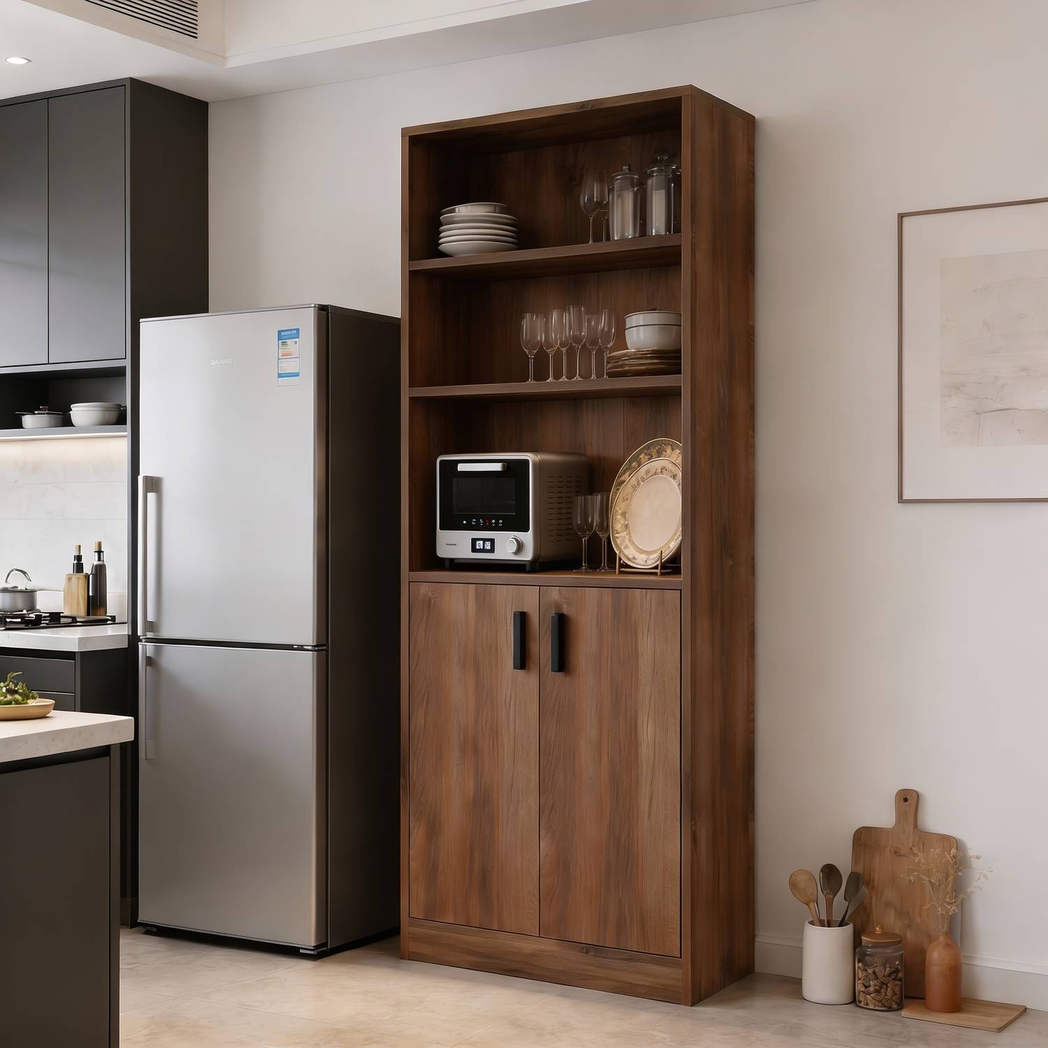 Soma storage rack 3 Adjustable 17mm Shelf 2 Door Multipurpose Office Appliance Engineered Wood Kitchen Cabinet - Image 1