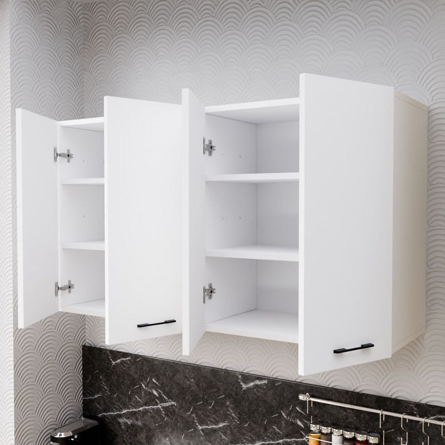 Image of Spyder Craft 4 Door Wall Mounted Kitchen Cabinet | Storage Cupboard & Crockery Unit Engineered Wood Kitchen Cabinet