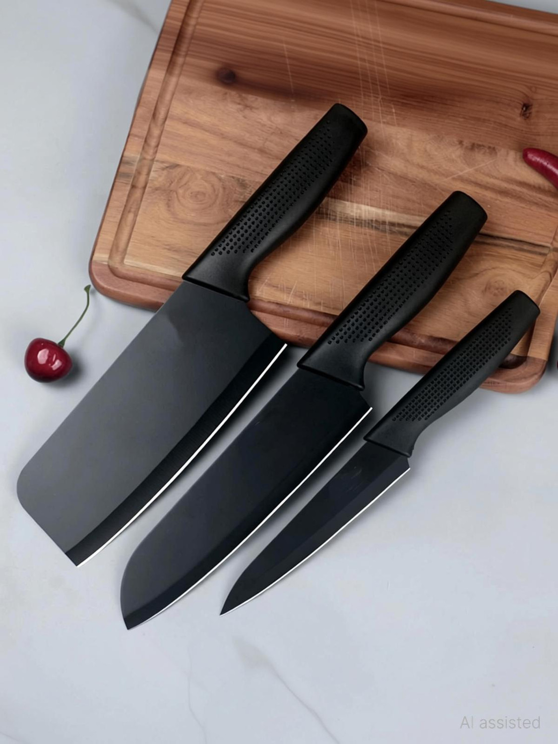 Image of Yaadgar 3 Pc Stainless Steel Knife Set High Carbon SS Ultra Sharp Butcher, Meat, Pairing, Vegetable Knife for Kitchen