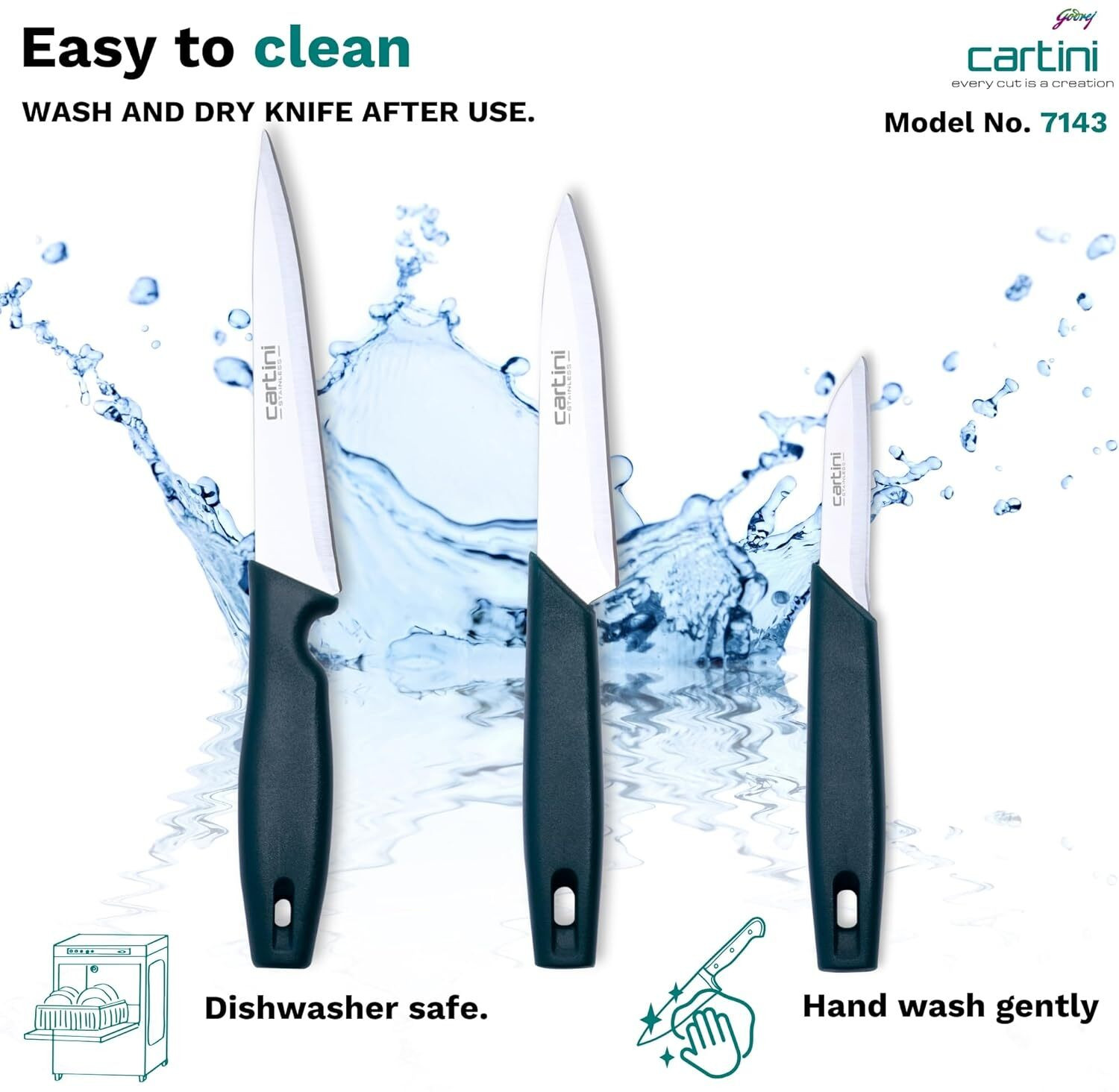 Image of Godrej 1 Pc Stainless Steel Knife Set Cartini Godrej Soft Grip Kitchen Knives kit,3 Pc Set, Stainless Steel