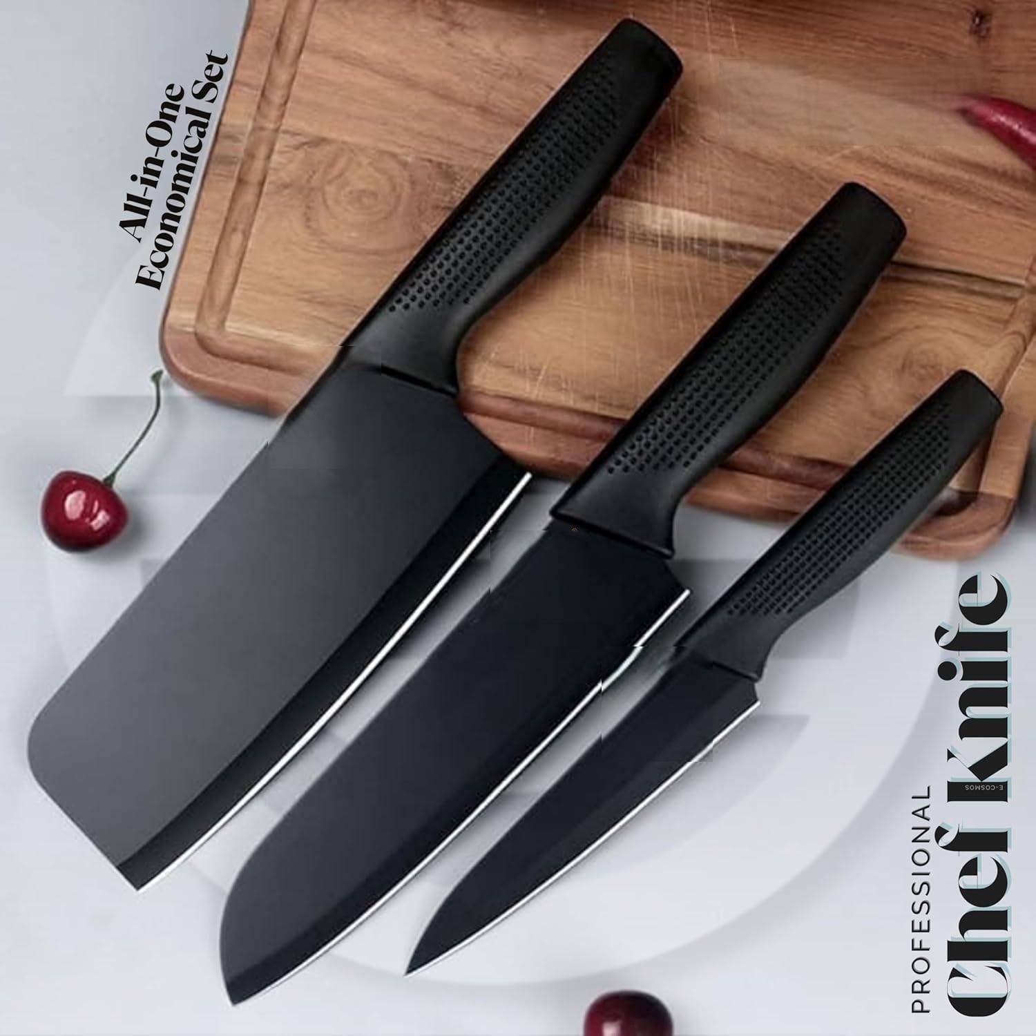 X - Glam 3 Pc Stainless Steel Knife Set Premium Knife Set of 3 Stainless Steel Kitchen Knives Black — Knives & Chopping Tools